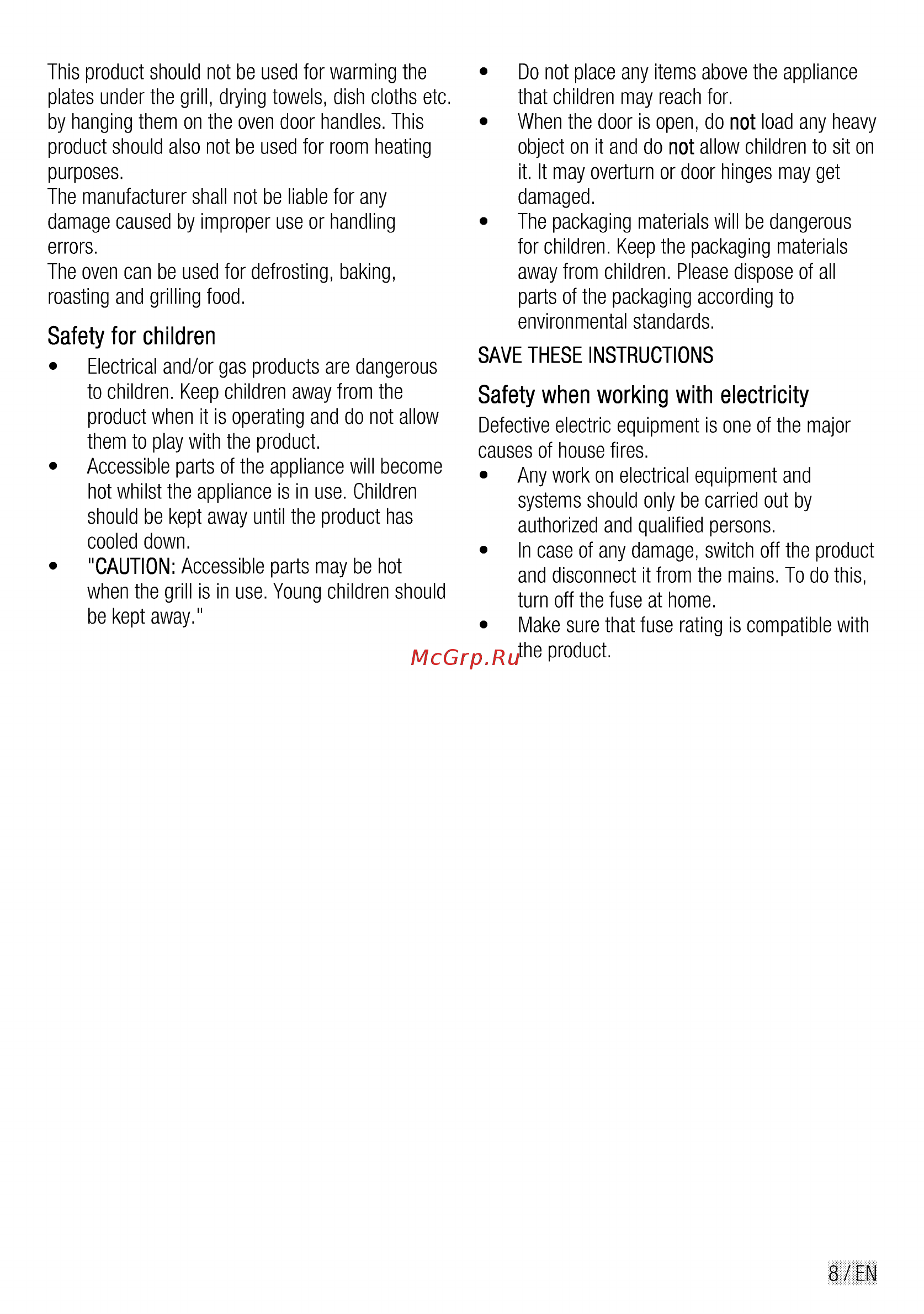 Beko CSE 57300 GW [9/84] Safety for children