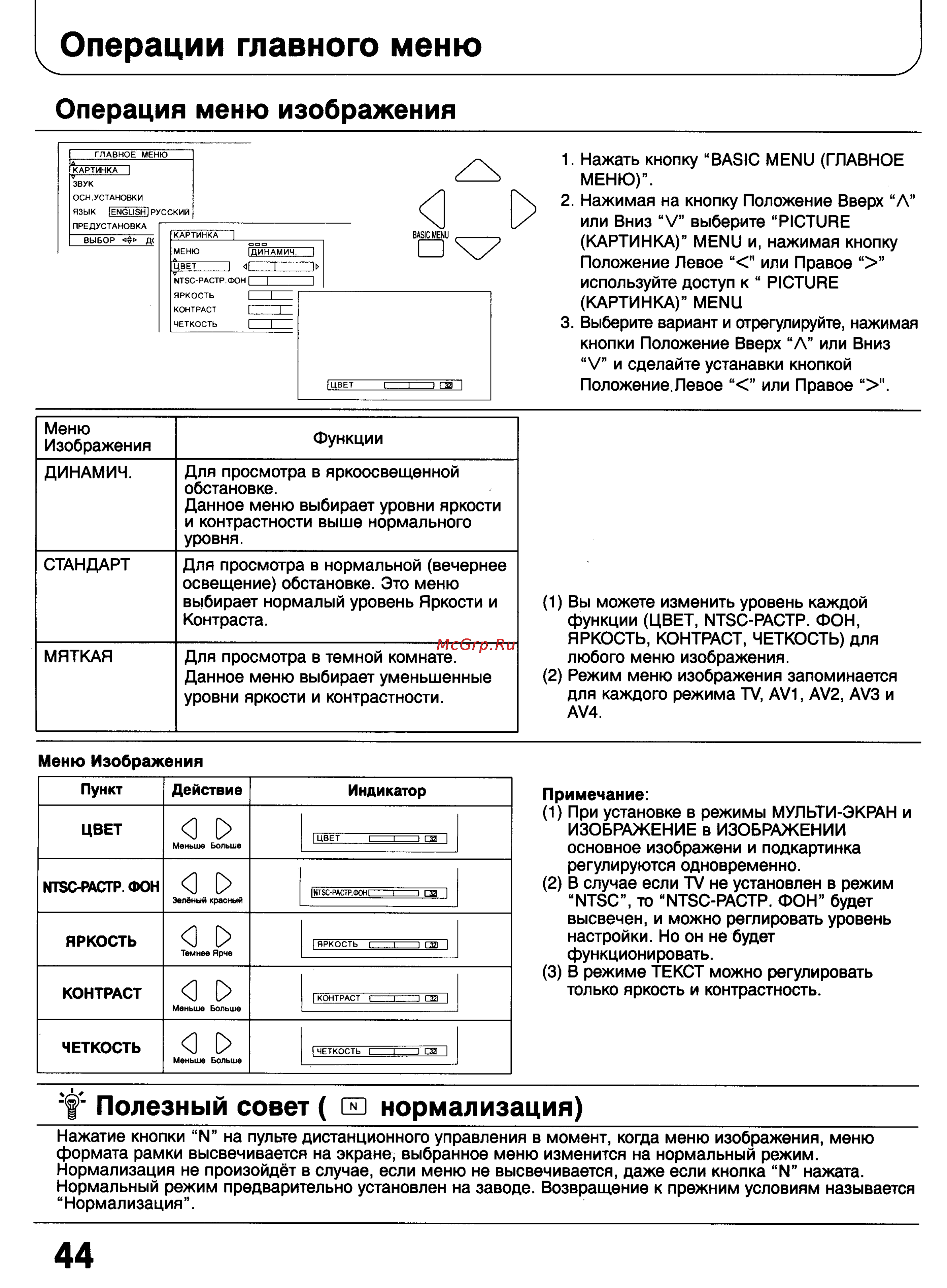 Panasonic TX-28W100 [44/68] Операции главного меню