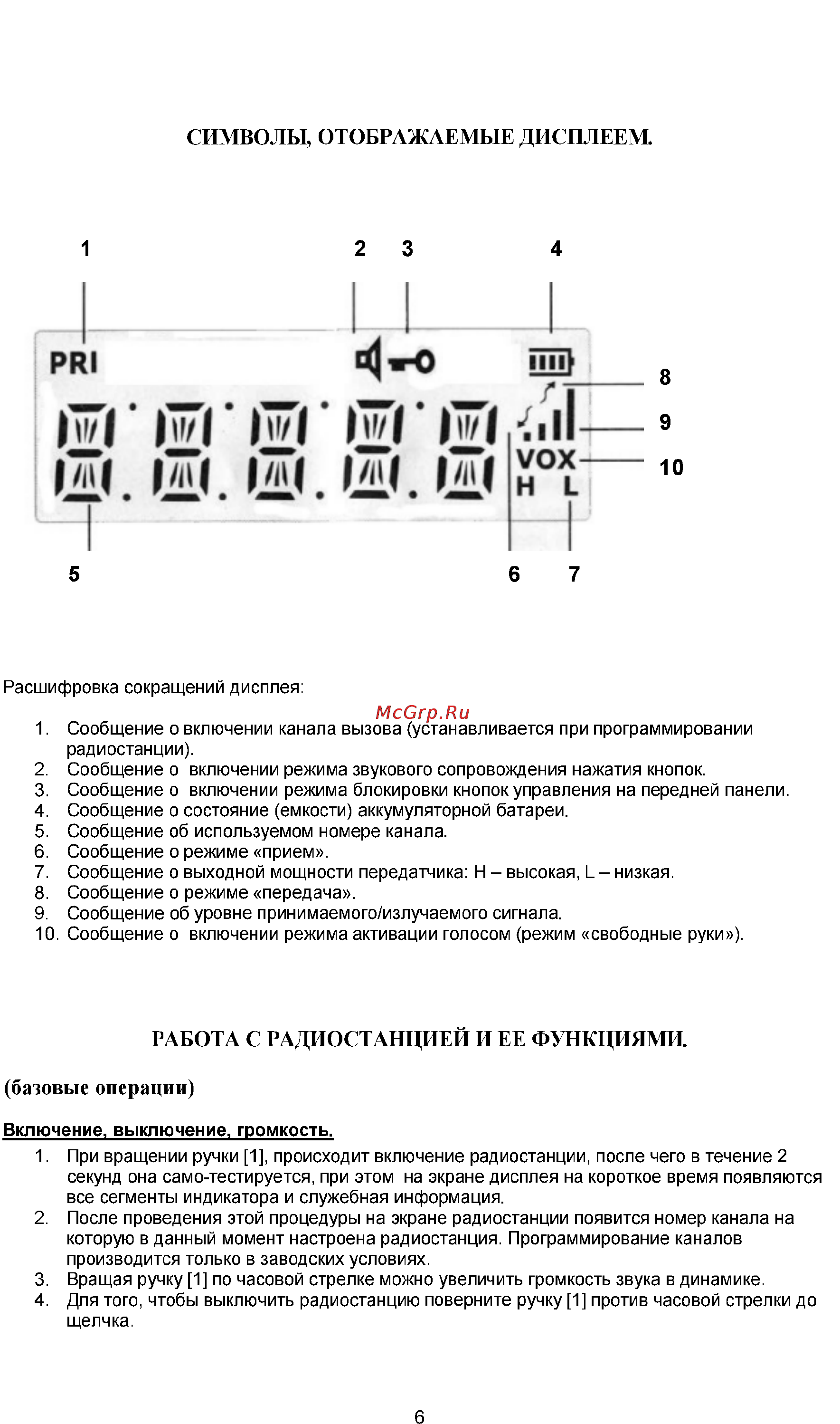 Вега VG-304 [6/8] Работа с радиостанцией и ее функциями