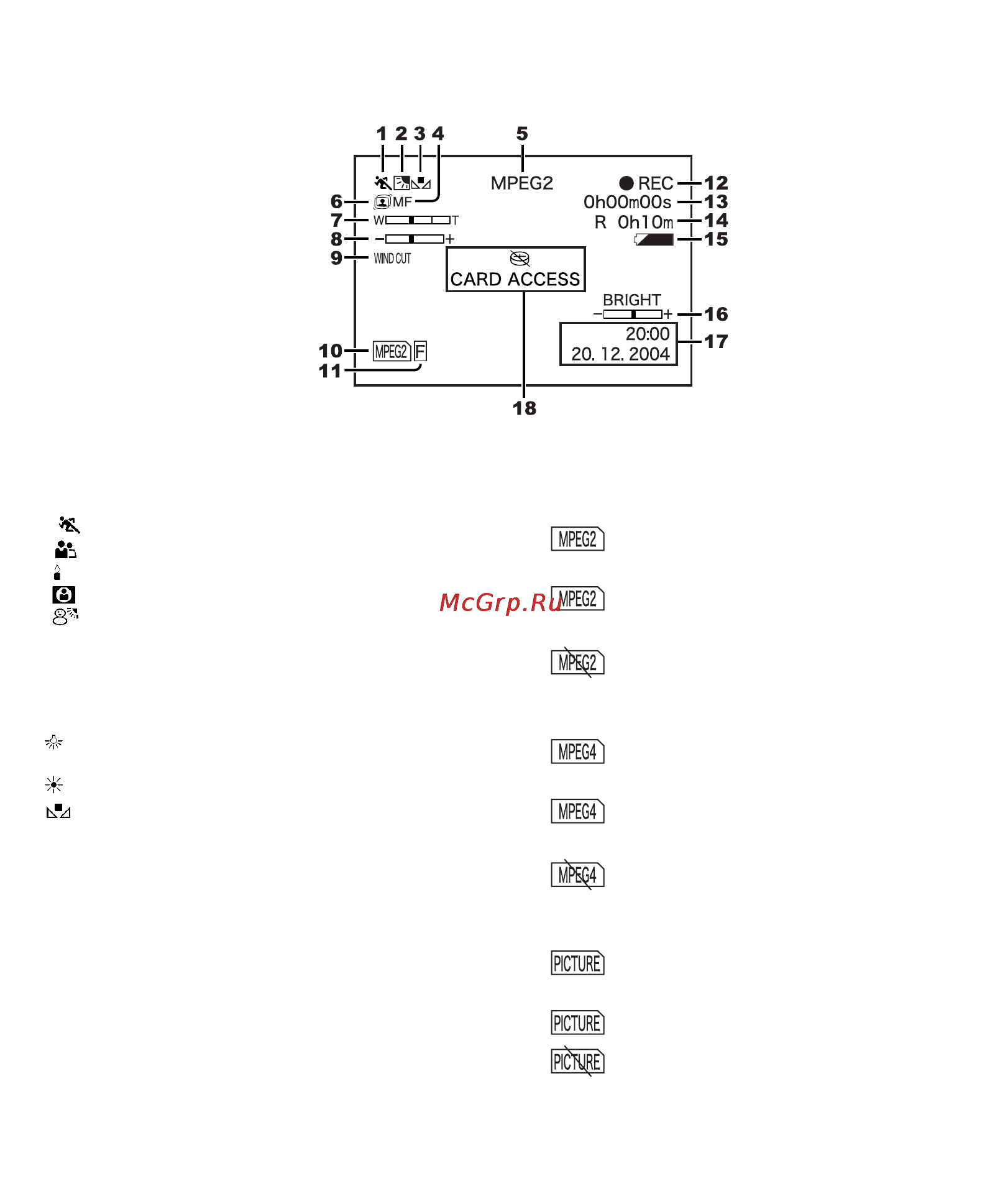 Panasonic SV-AV100 [67/88] Сообщения на дисплее режим записи