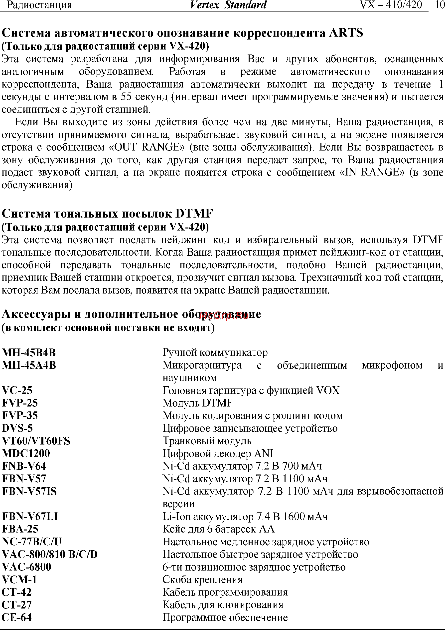Vertex Standart VX-427 [10/11] Аксессуары и дополнительное оборудование