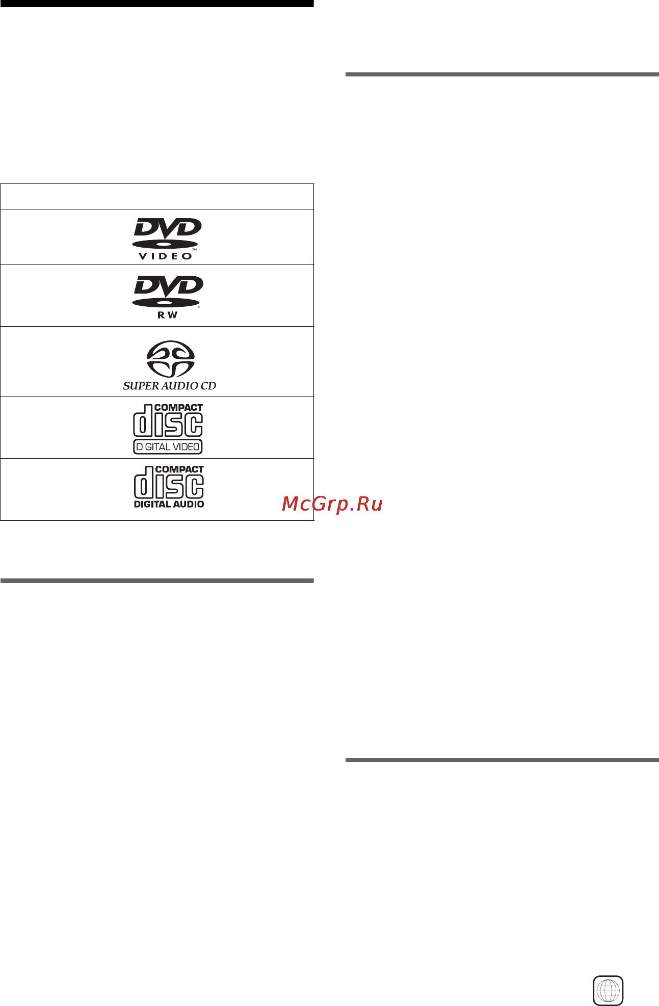Sony DVP-NS955V [7/116] На данном проигрывателе можно воспроизводить следующие диски