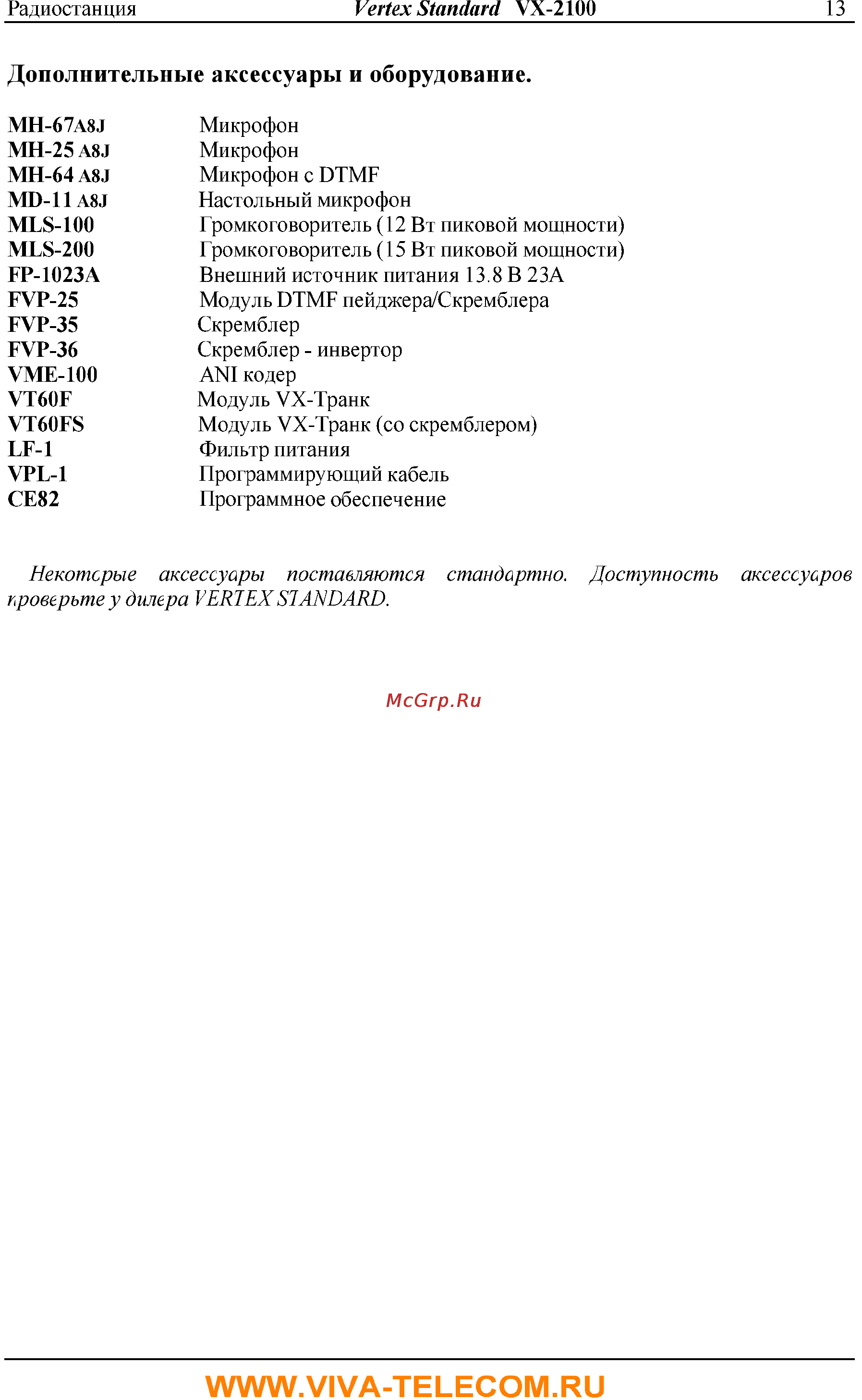 Vertex Standart VX-2100 [13/13] Дополнительные аксессуары и оборудование