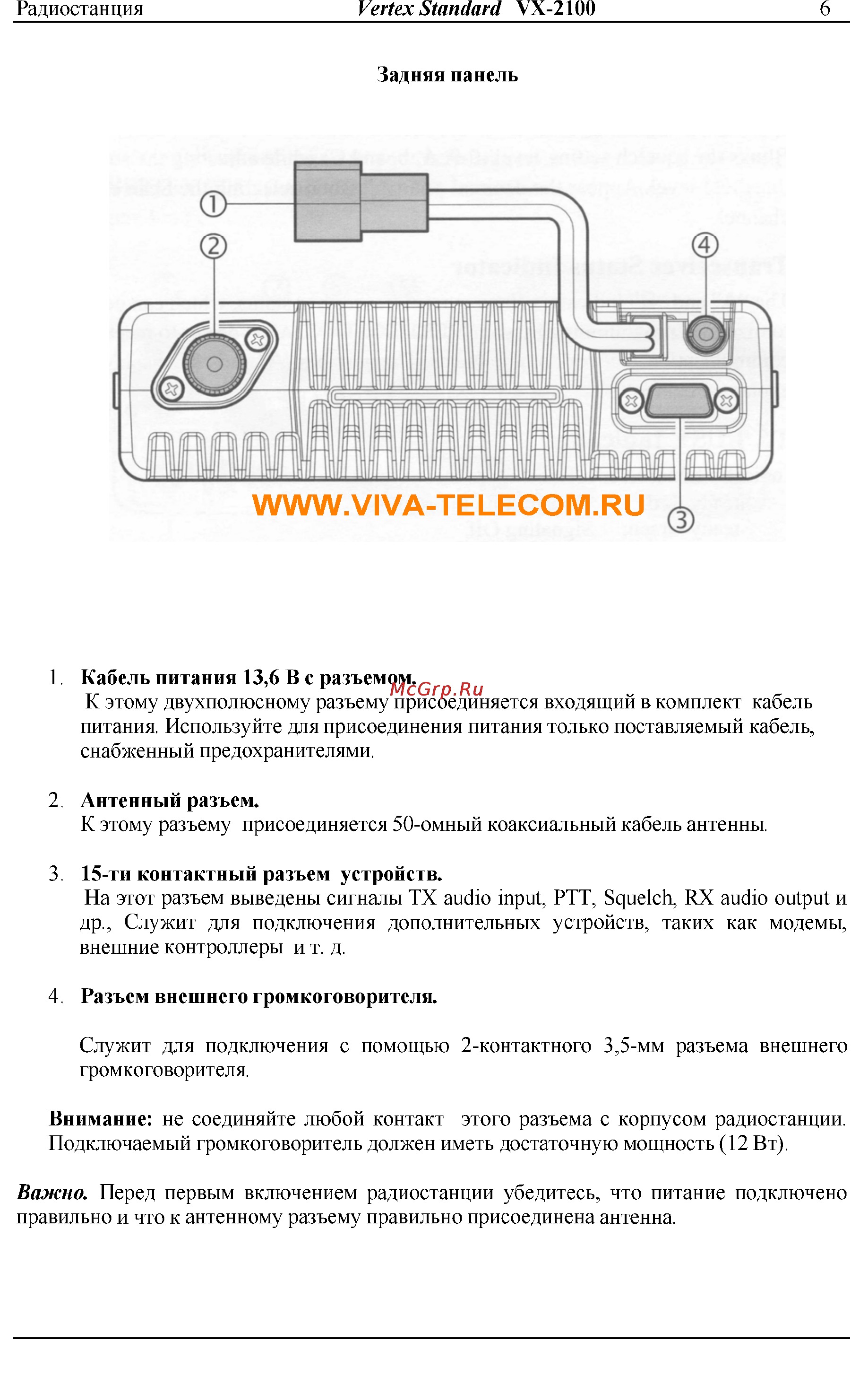 Vertex Standart VX-2100 Инструкция по эксплуатации онлайн [6/13] 31602