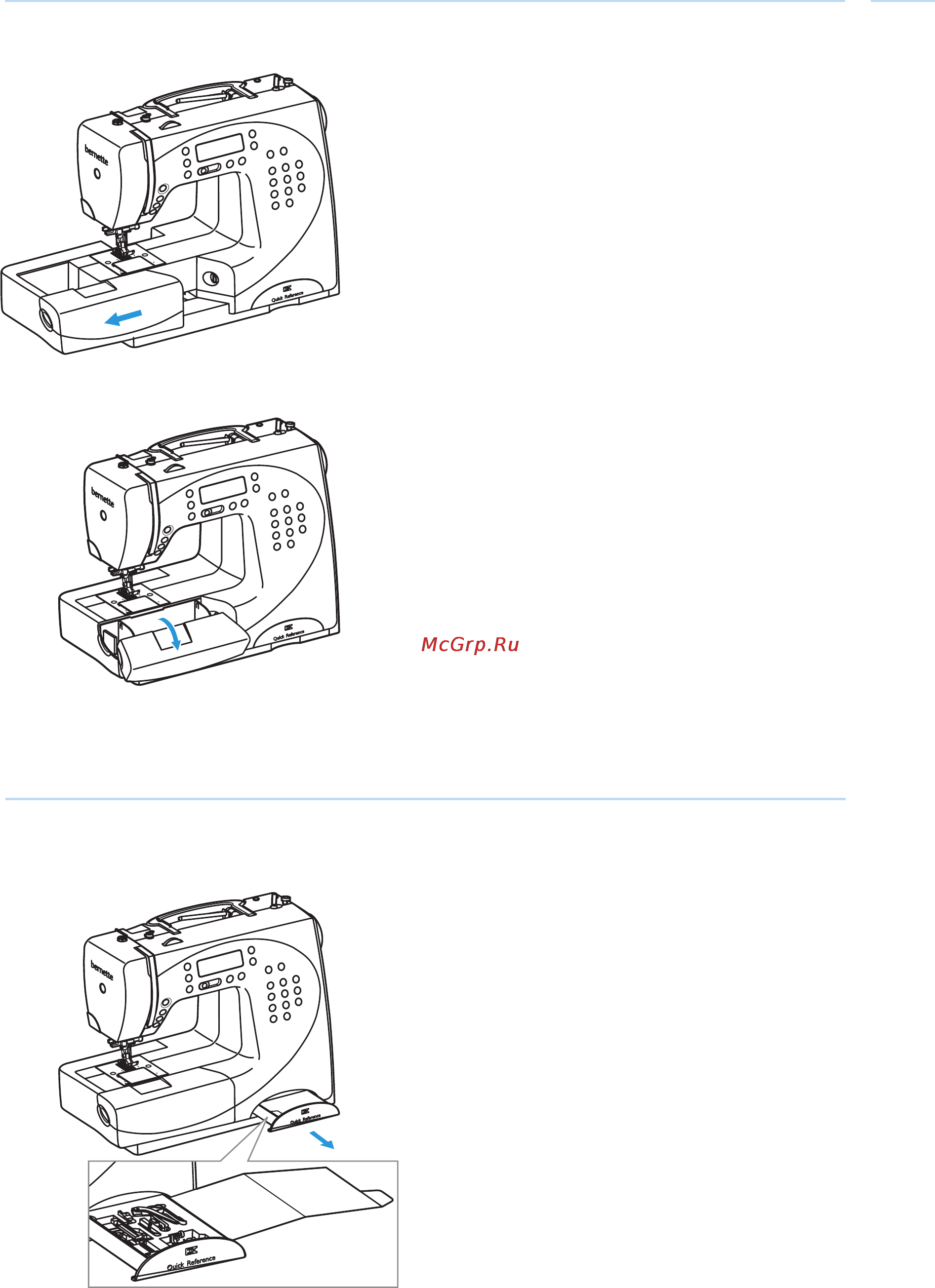 Bernina Bernette 2092c [8/77] Выдвижной ящик для краткой инструкции и лапок