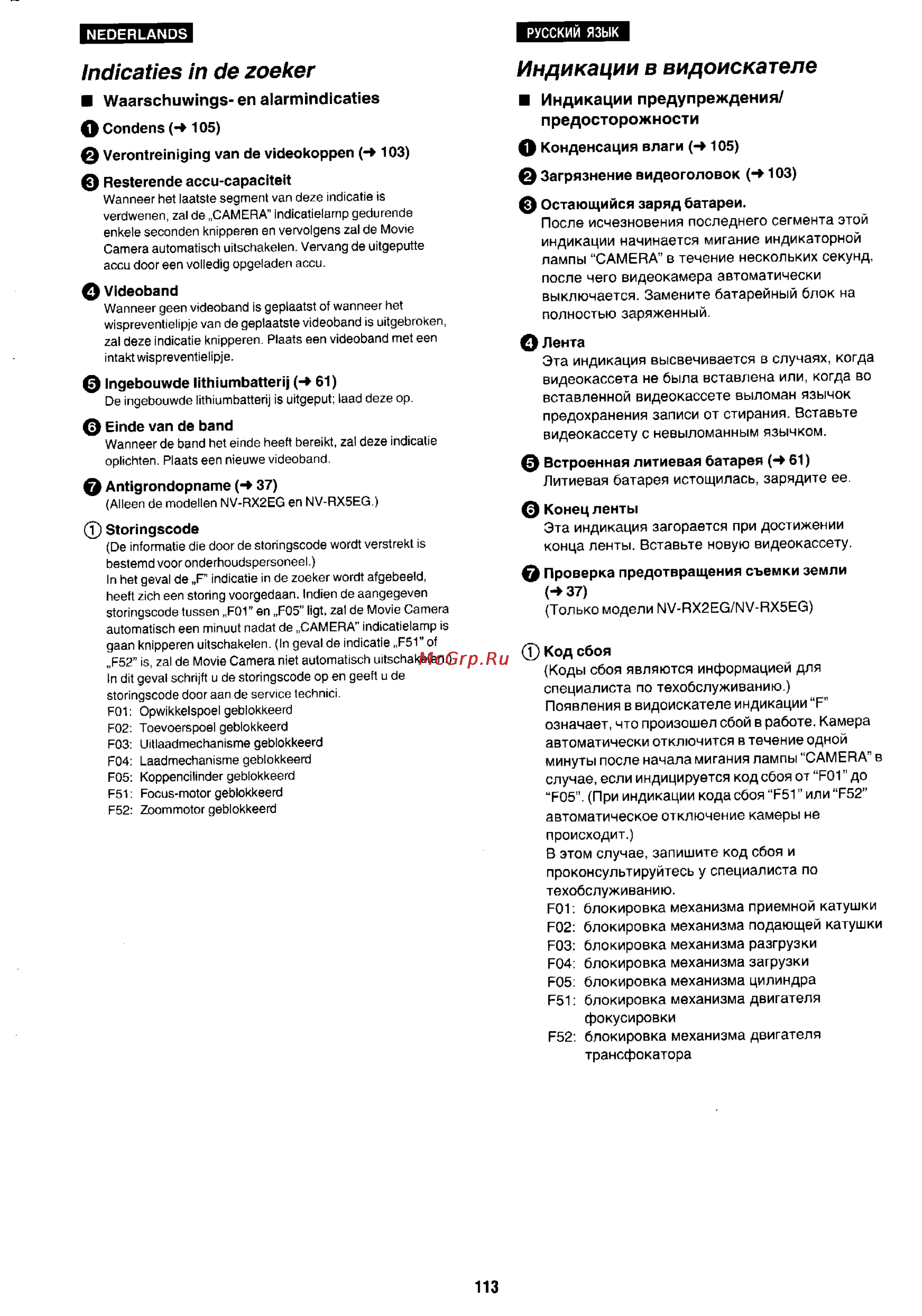 Panasonic NV-RX1 [102/113] Индикации предупреждения