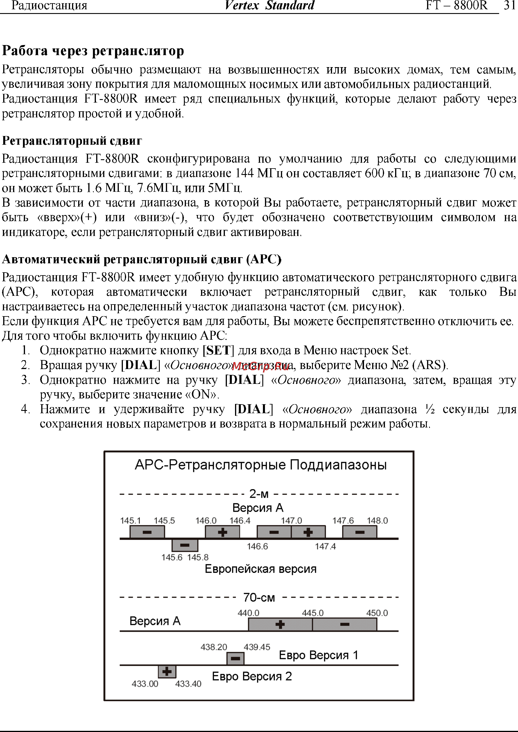 Yaesu FT-8800 [31/68] Работа через ретранслятор