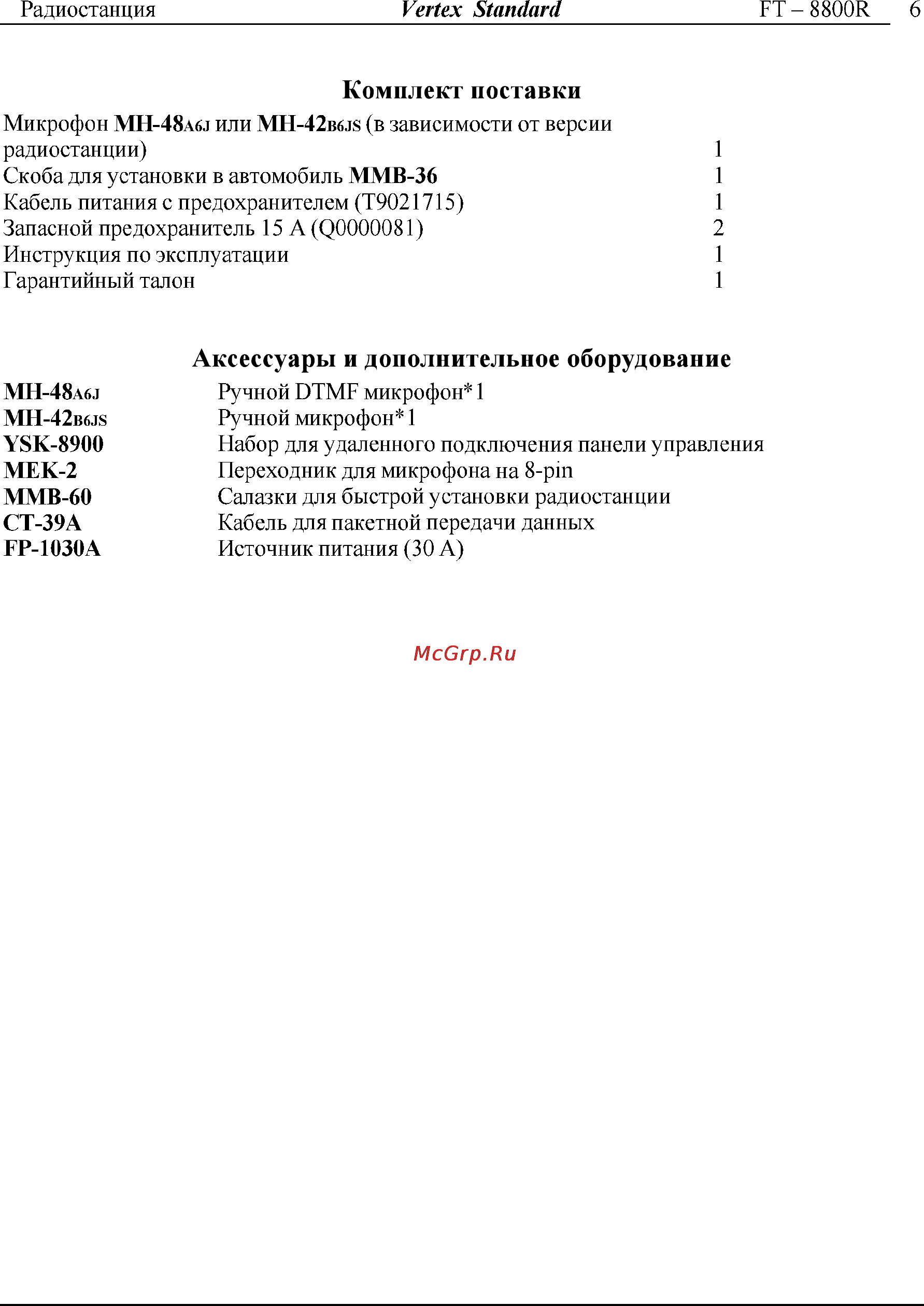 Yaesu FT-8800 [6/68] Аксессуары и дополнительное оборудование