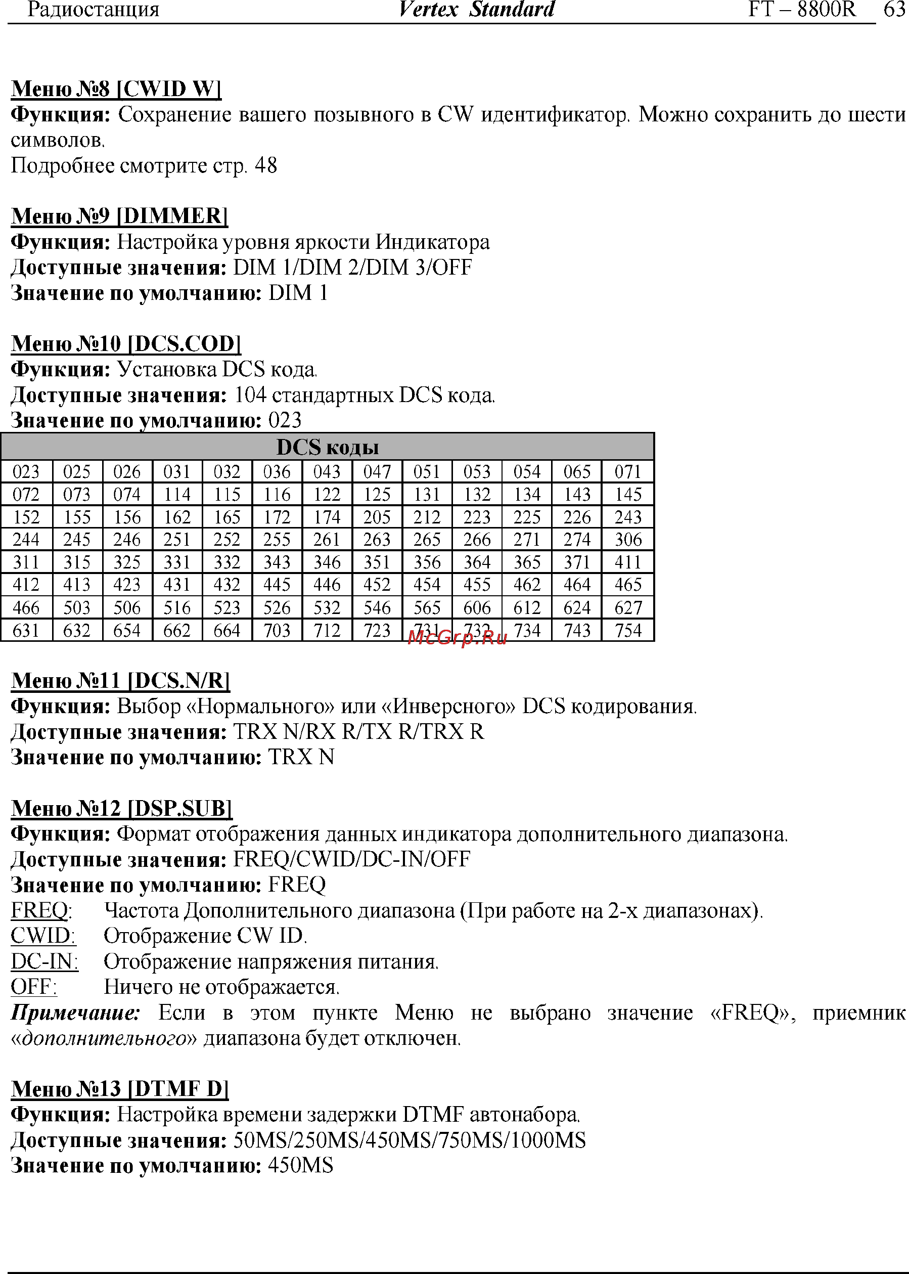 Yaesu FT-8800 [63/68] Dcs коды