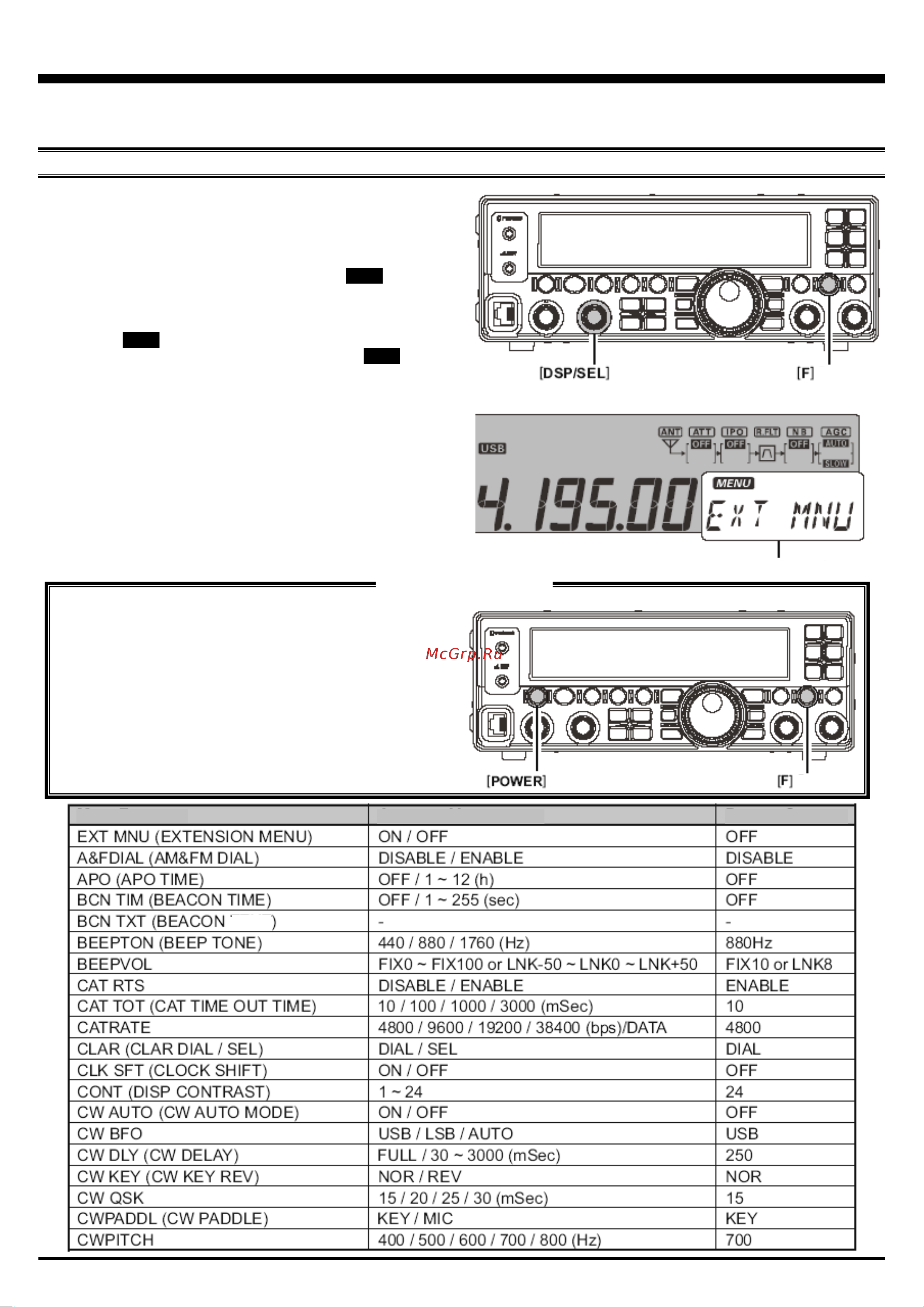 Yaesu FT-450 [78/105] Сброс настроек меню