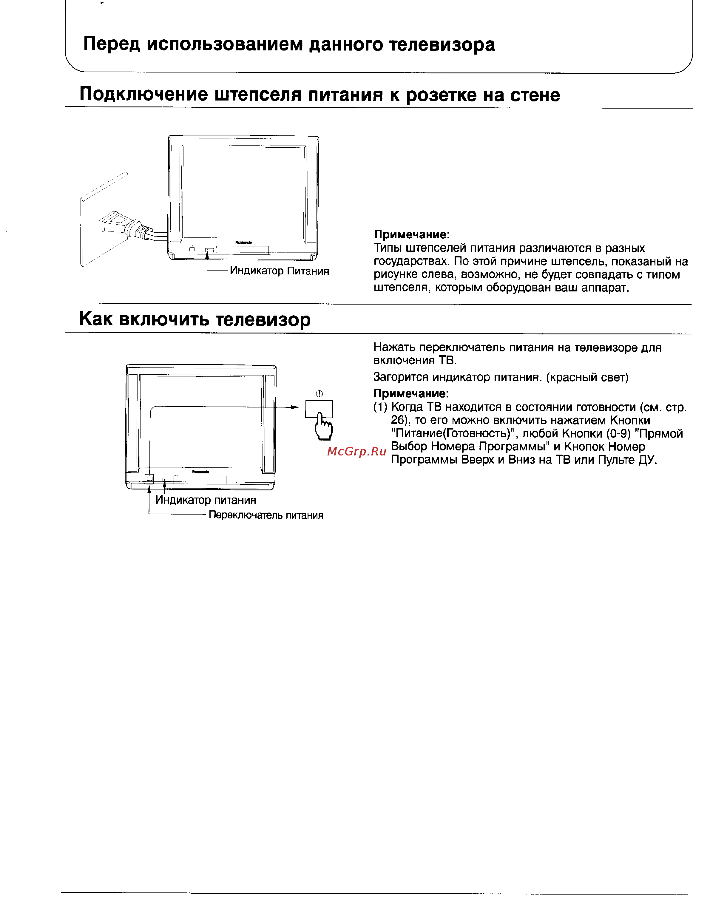 Panasonic TC-25V80R [7/42] Как включить телевизор
