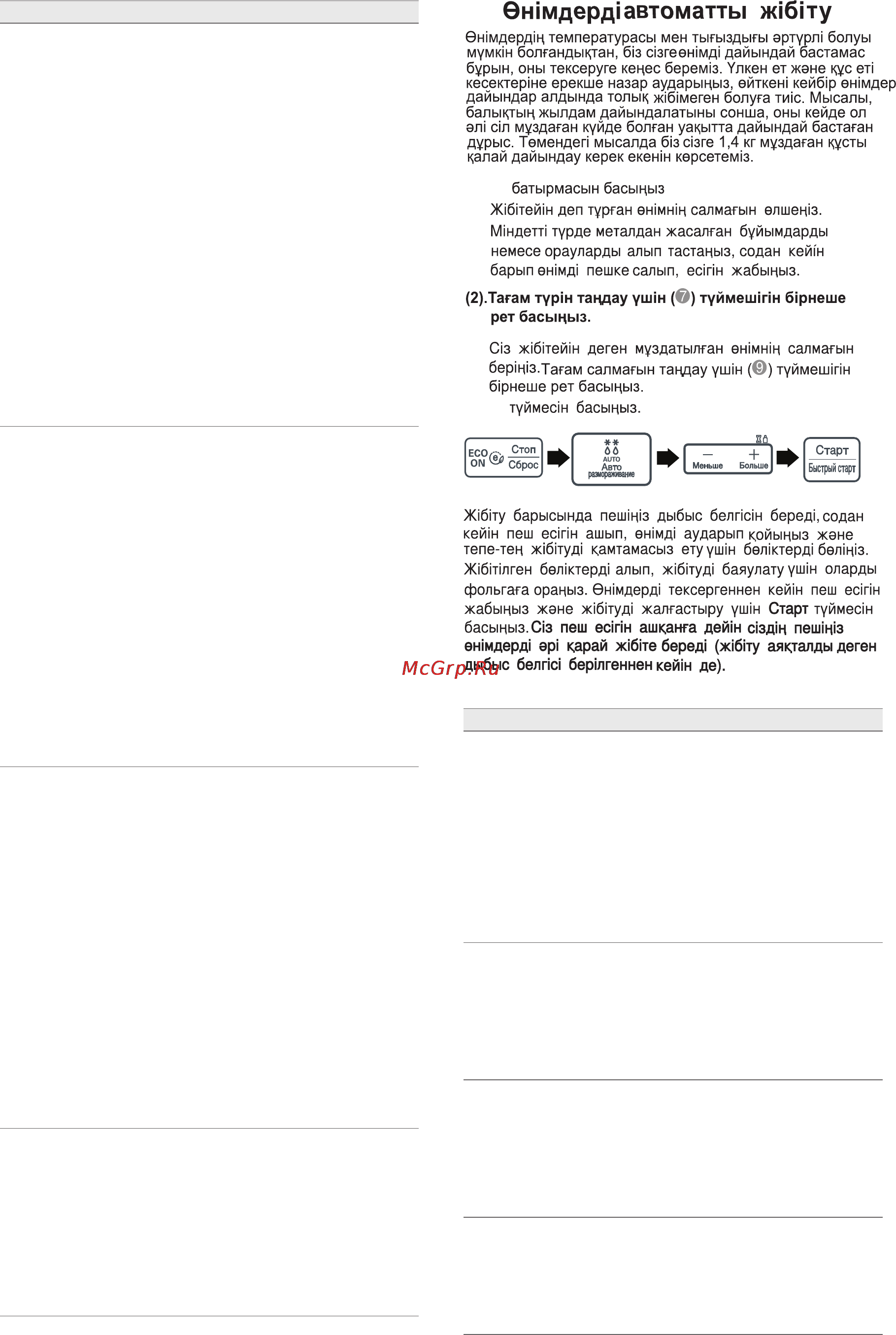 LG MS2343BAD [28/40] Жон еті үлкен кесектер бүтіндей τаңқышаяндар еті омар құйрықтары асшаяндар тарақ балықтар
