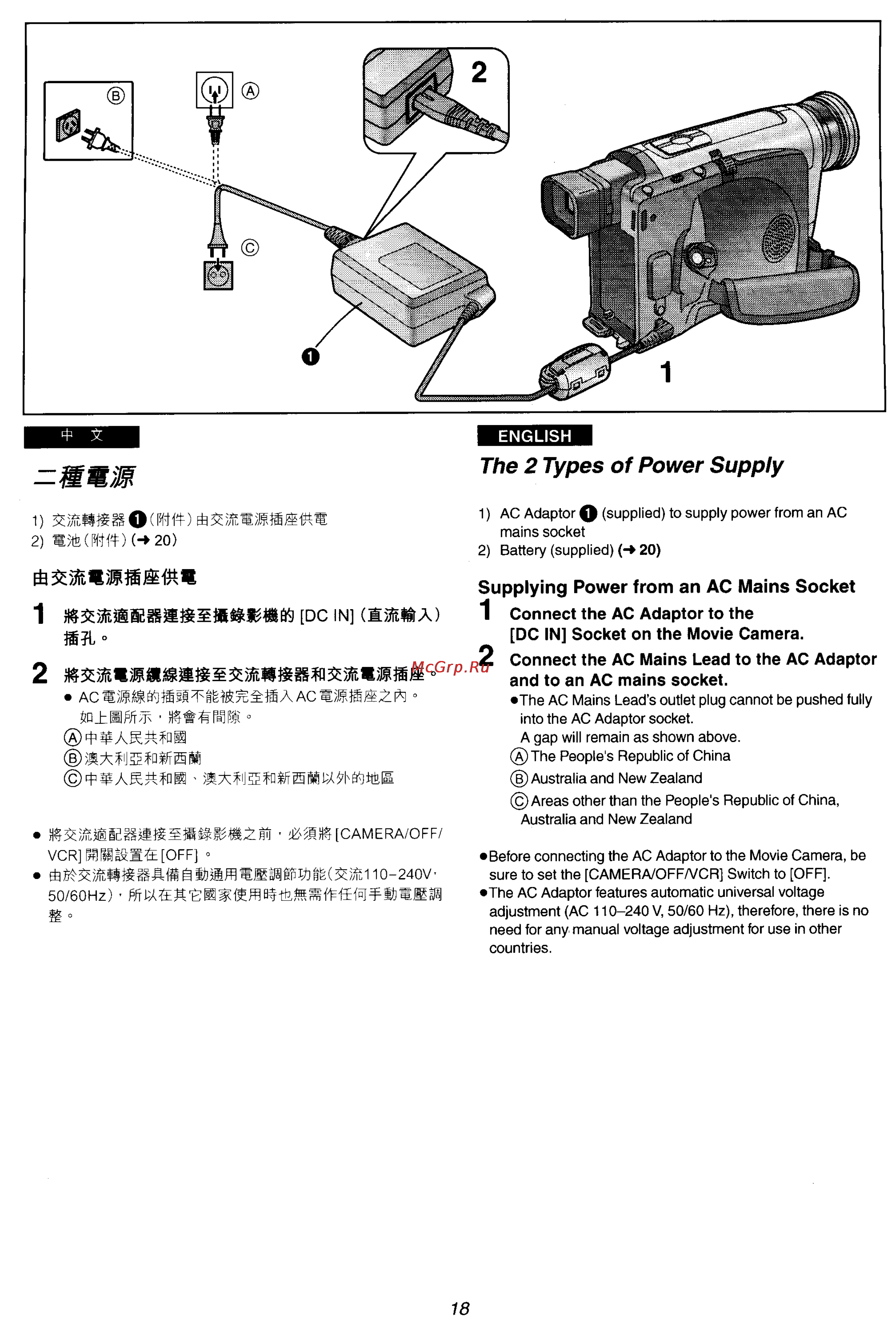 Panasonic NV-VZ15ENC [13/133] The 2 types of power supply
