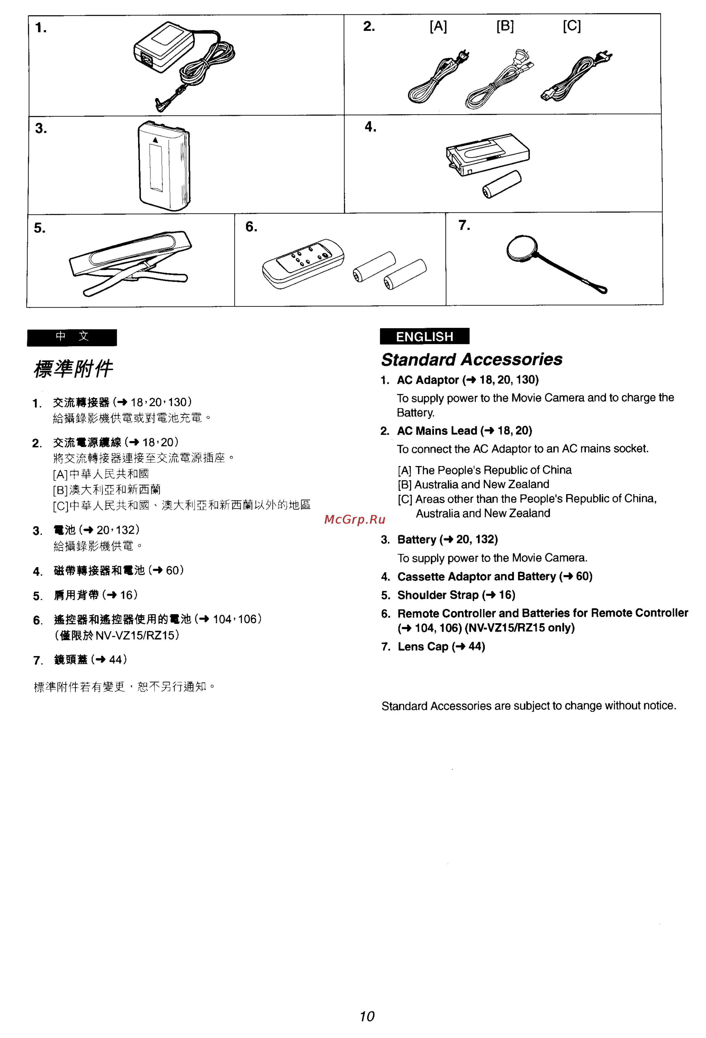 Panasonic NV-VZ15ENC [5/133] Standard accessories