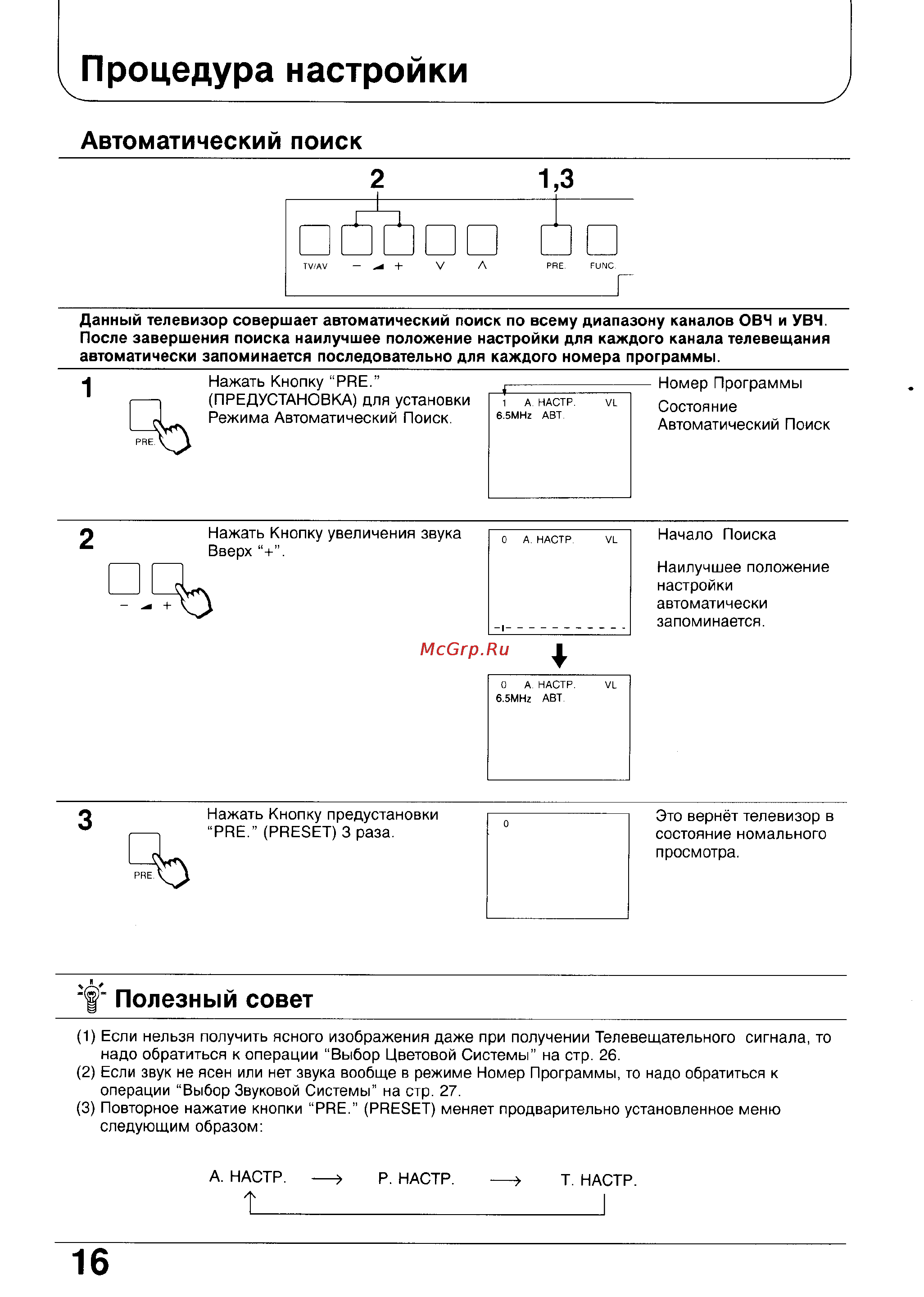 Panasonic TX-29V70T [16/40] Процедура настройки