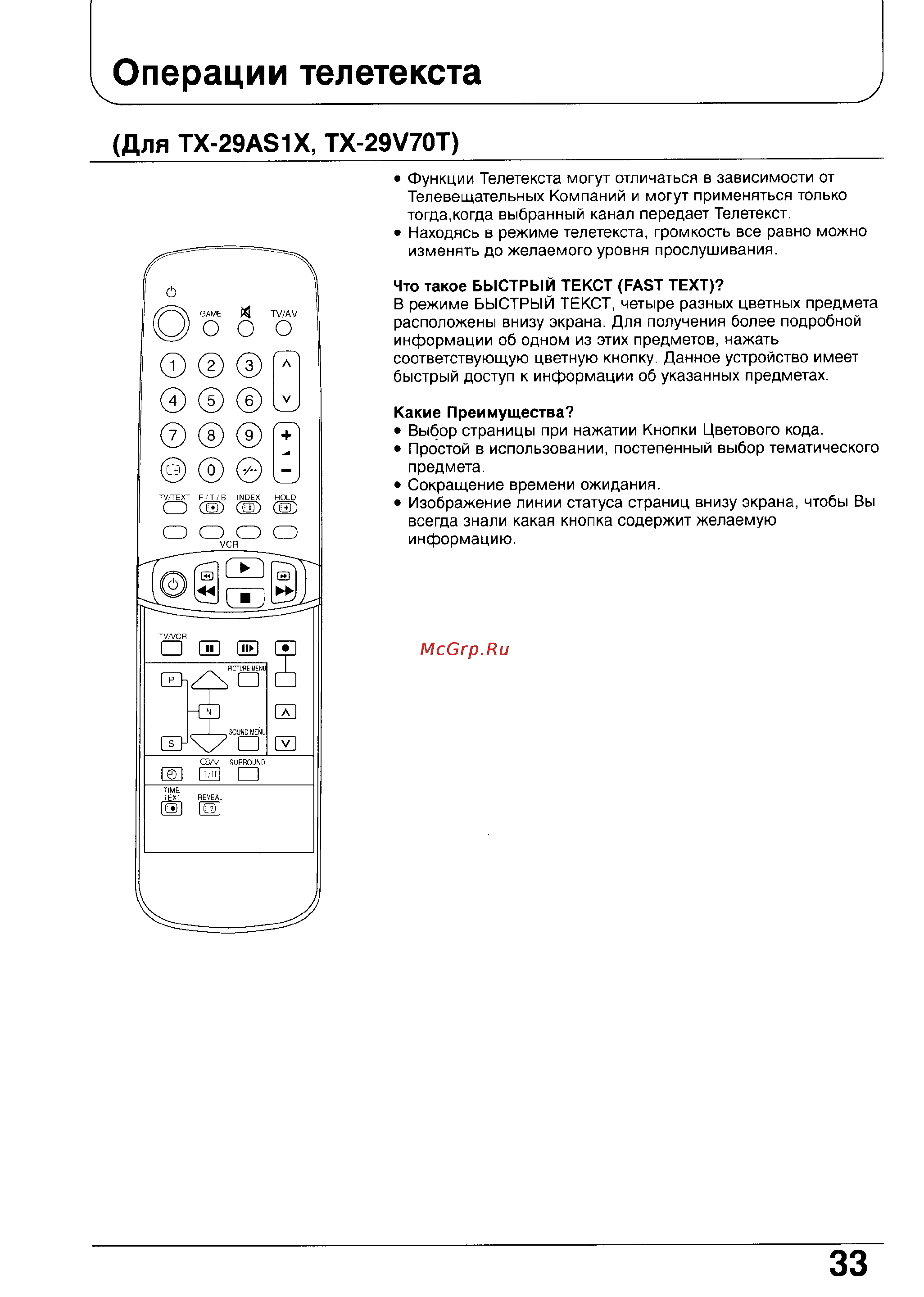 Panasonic TC-29GF72G [33/40] Операции телетекста