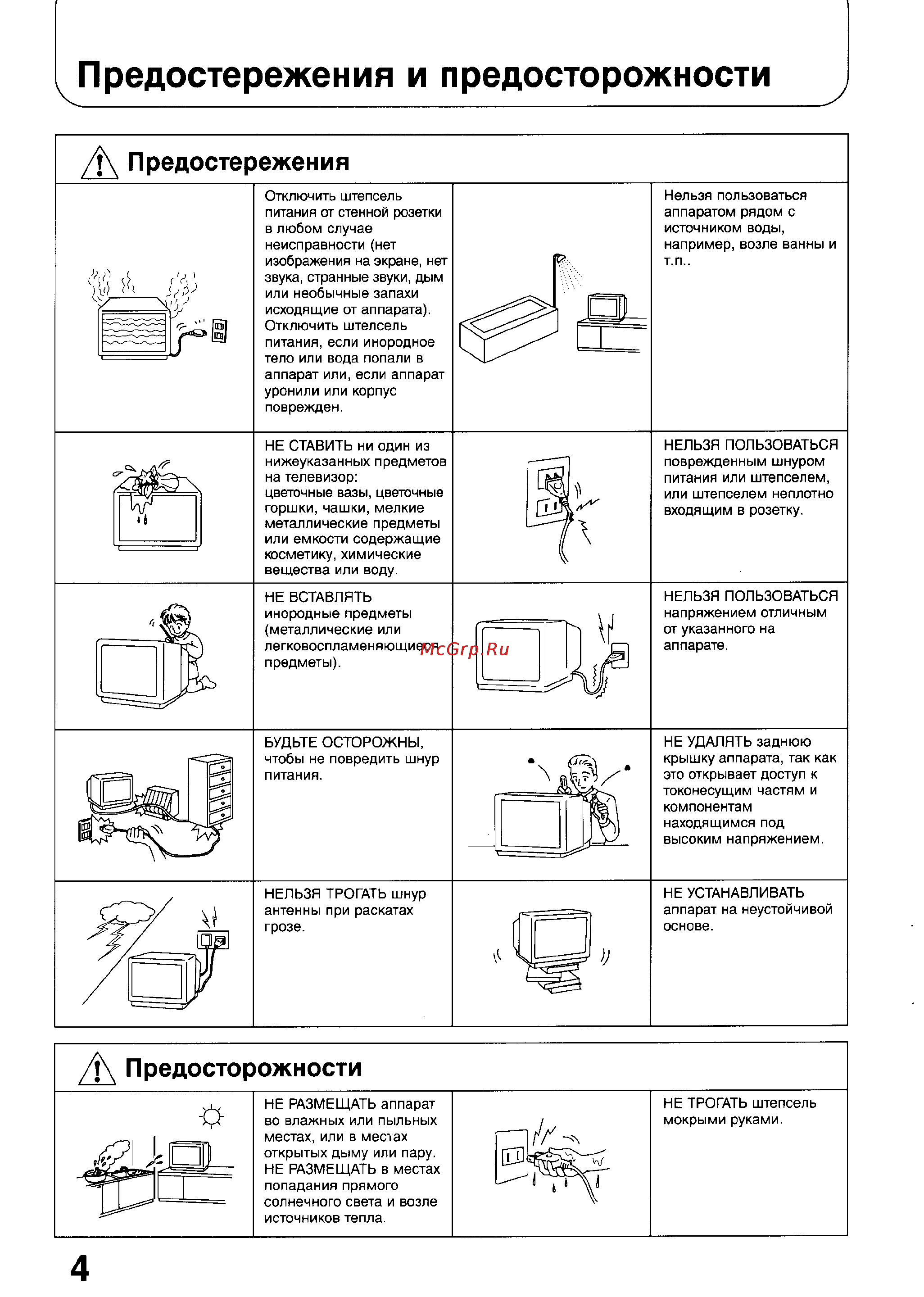 Panasonic TX-29V70T [4/40] Предостережения и предосторожности