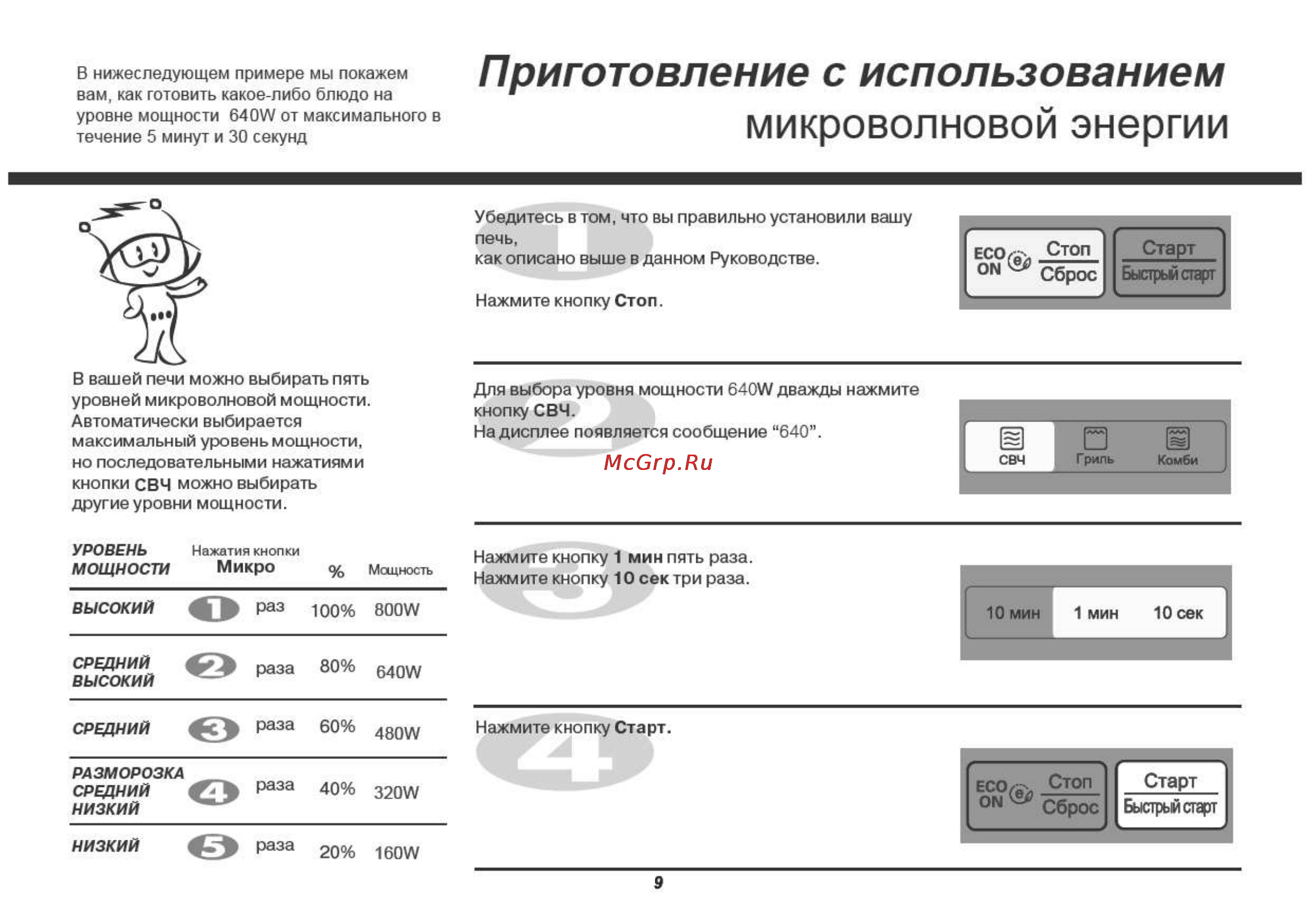 LG MH6342BS [9/54] Микроволновой энергии