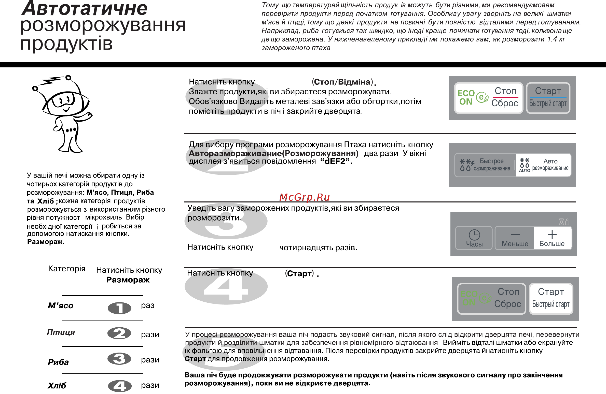 LG MH6042G [166/175] Розморожування продукт в