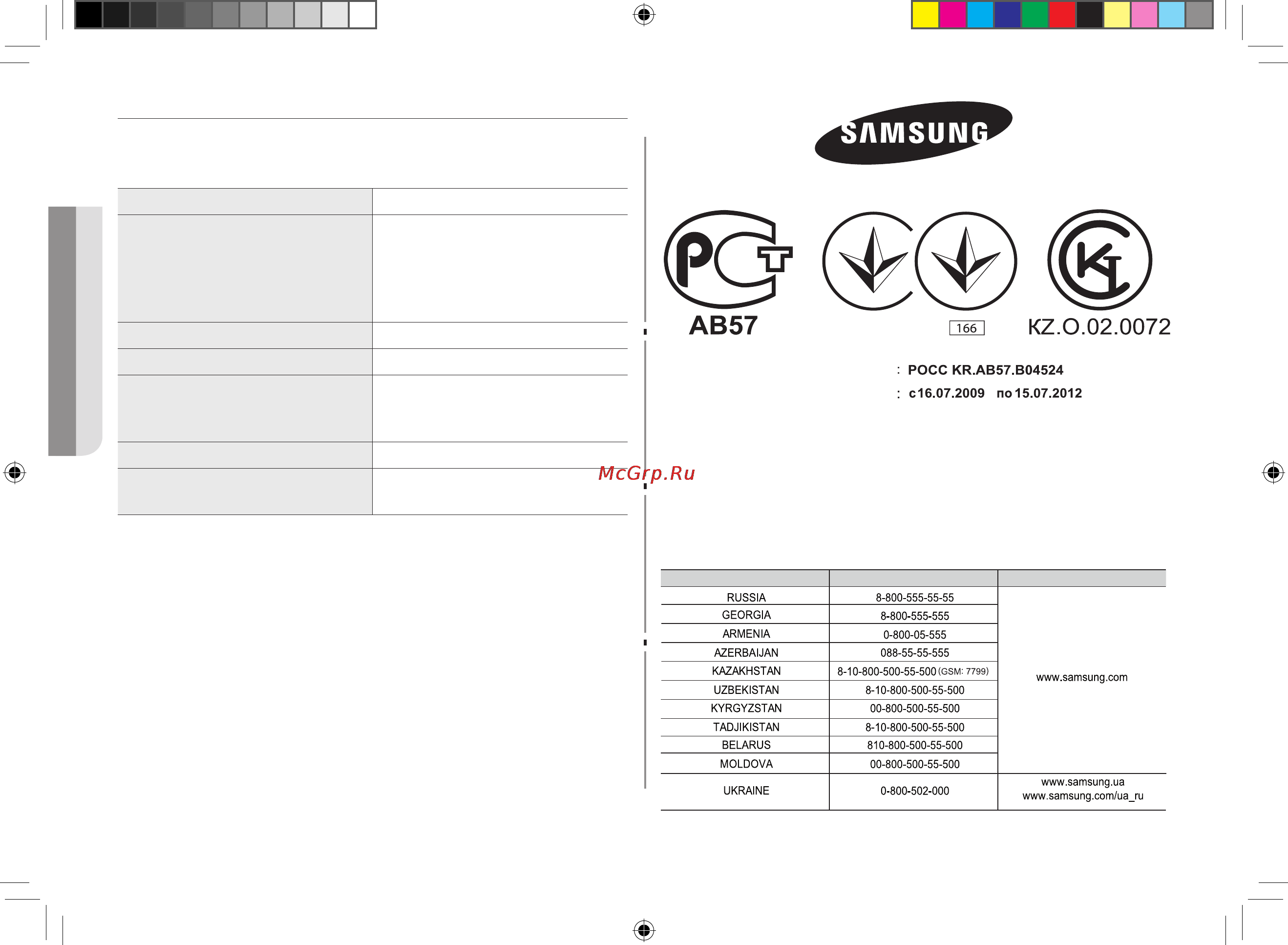 Samsung CE-107MTSTR [108/108] Техникалық параметрлері