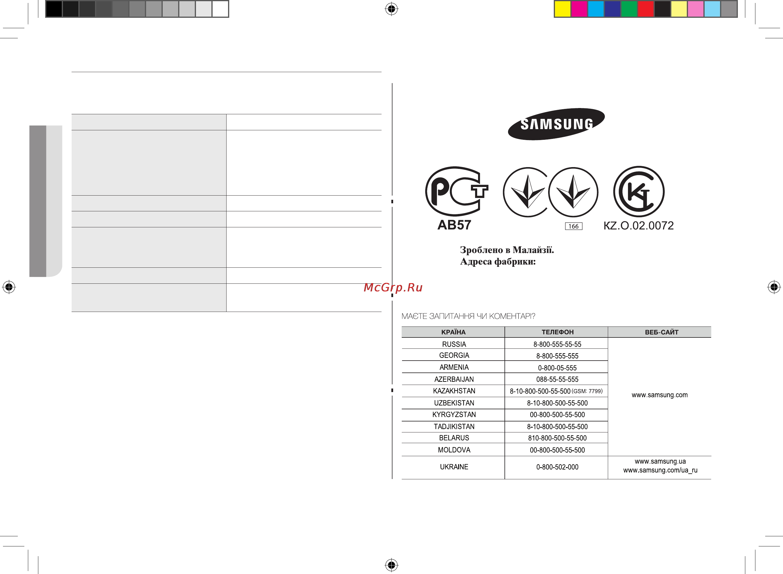 Samsung CE-107MTSTR [72/108] Технічні характеристики