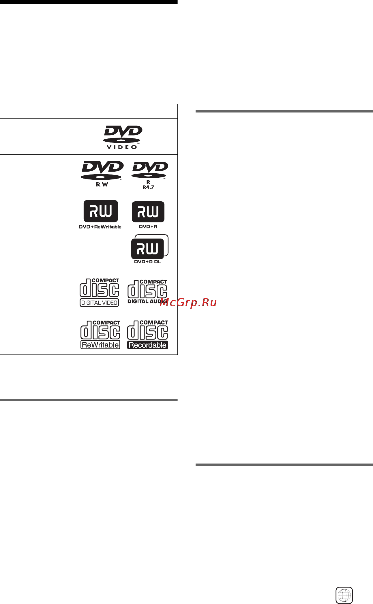 Sony DVP-NS30/S [7/80] L1 íà äàííîì ï²îèã²ûâàòåëå ìîæíî âîñï²îèçâîäèòü ñëåäó ùèå äèñêè