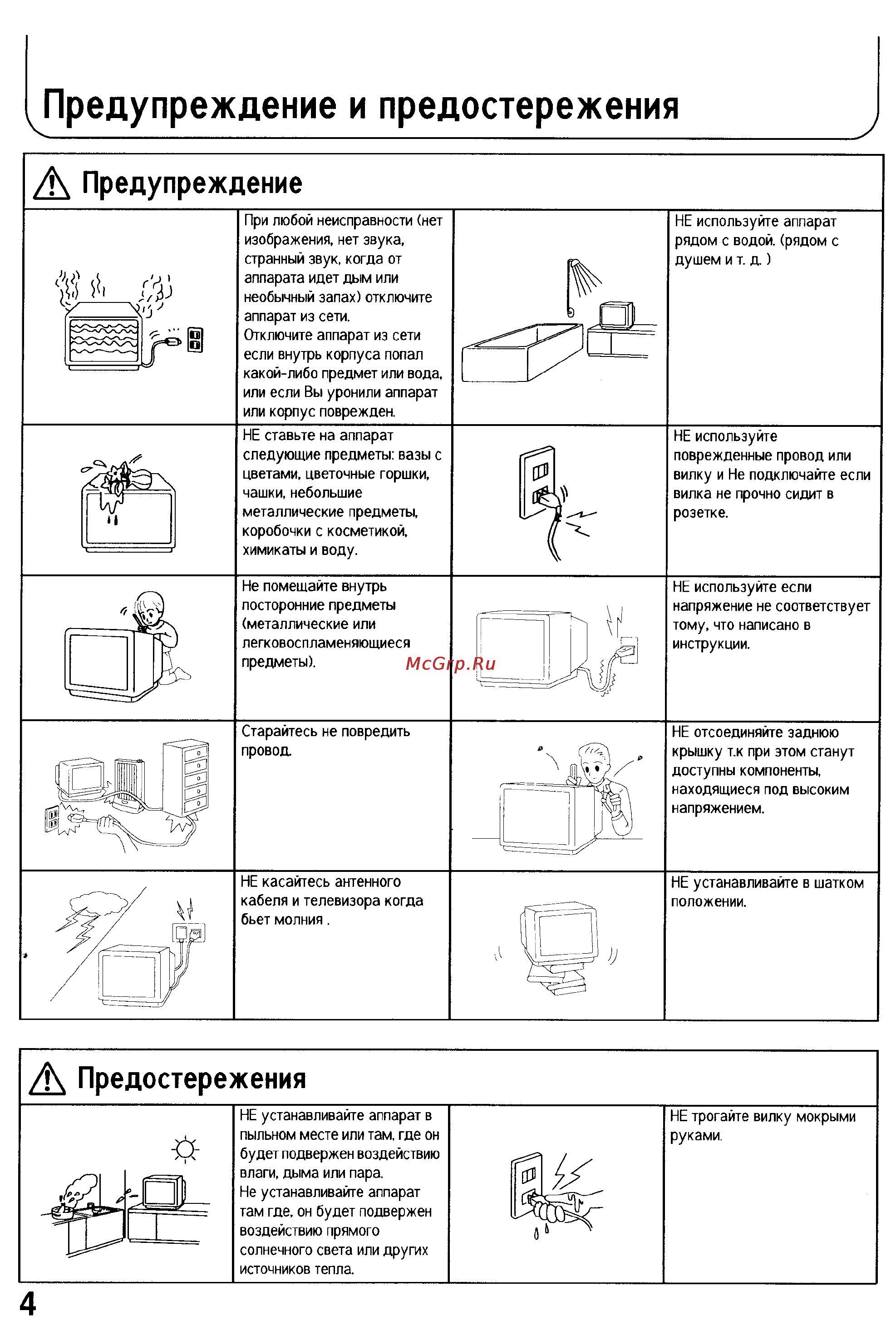 Panasonic TX-29P180T [4/60] Предупреждение и предостережения