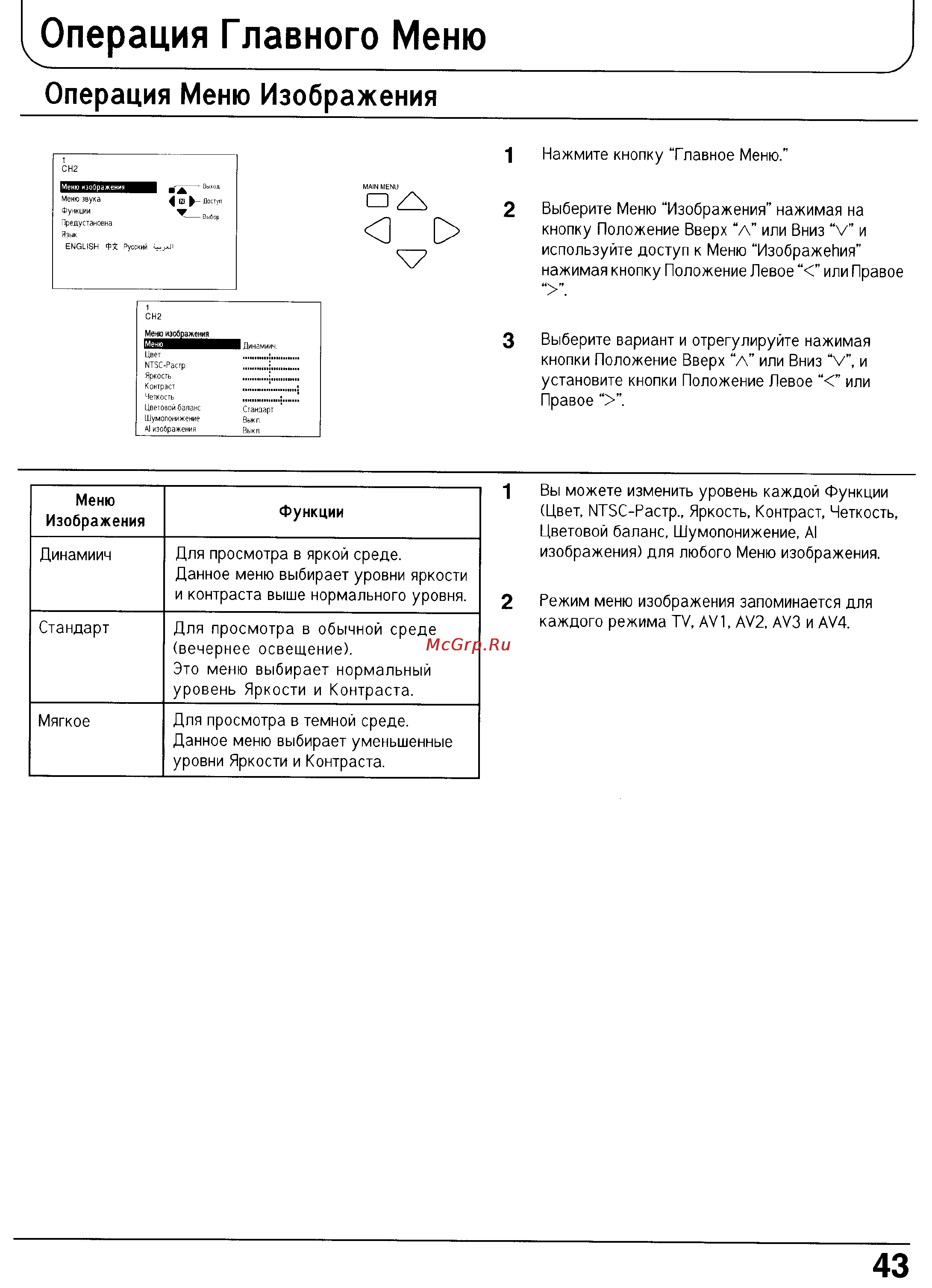Panasonic TX-29P180T [43/60] Операция главного меню