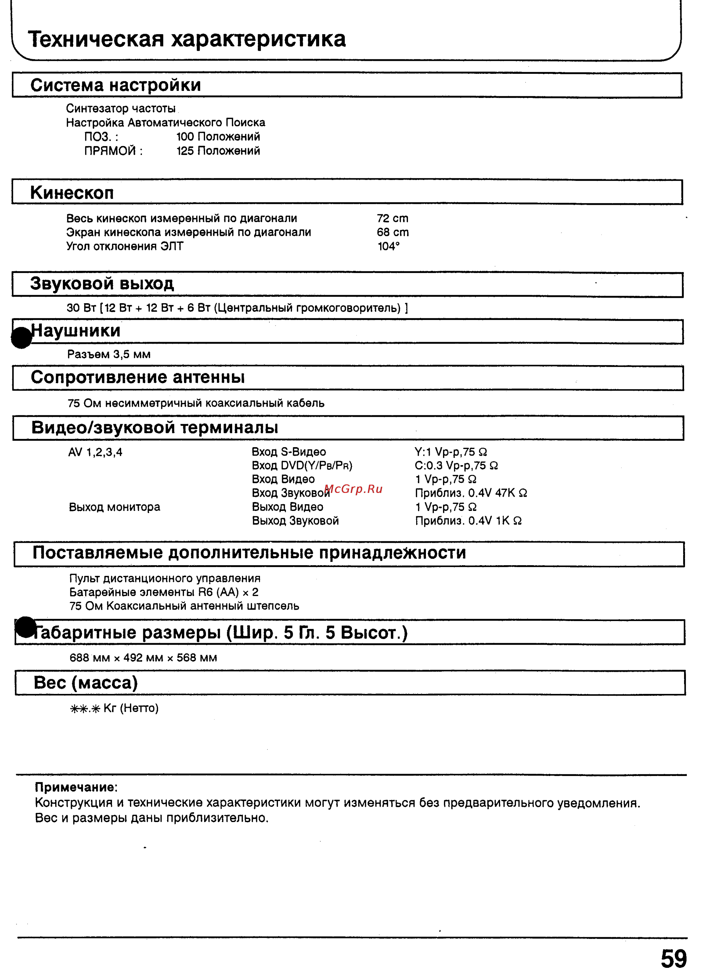 Panasonic TX-29P10T [29/56] Техническая характеристика