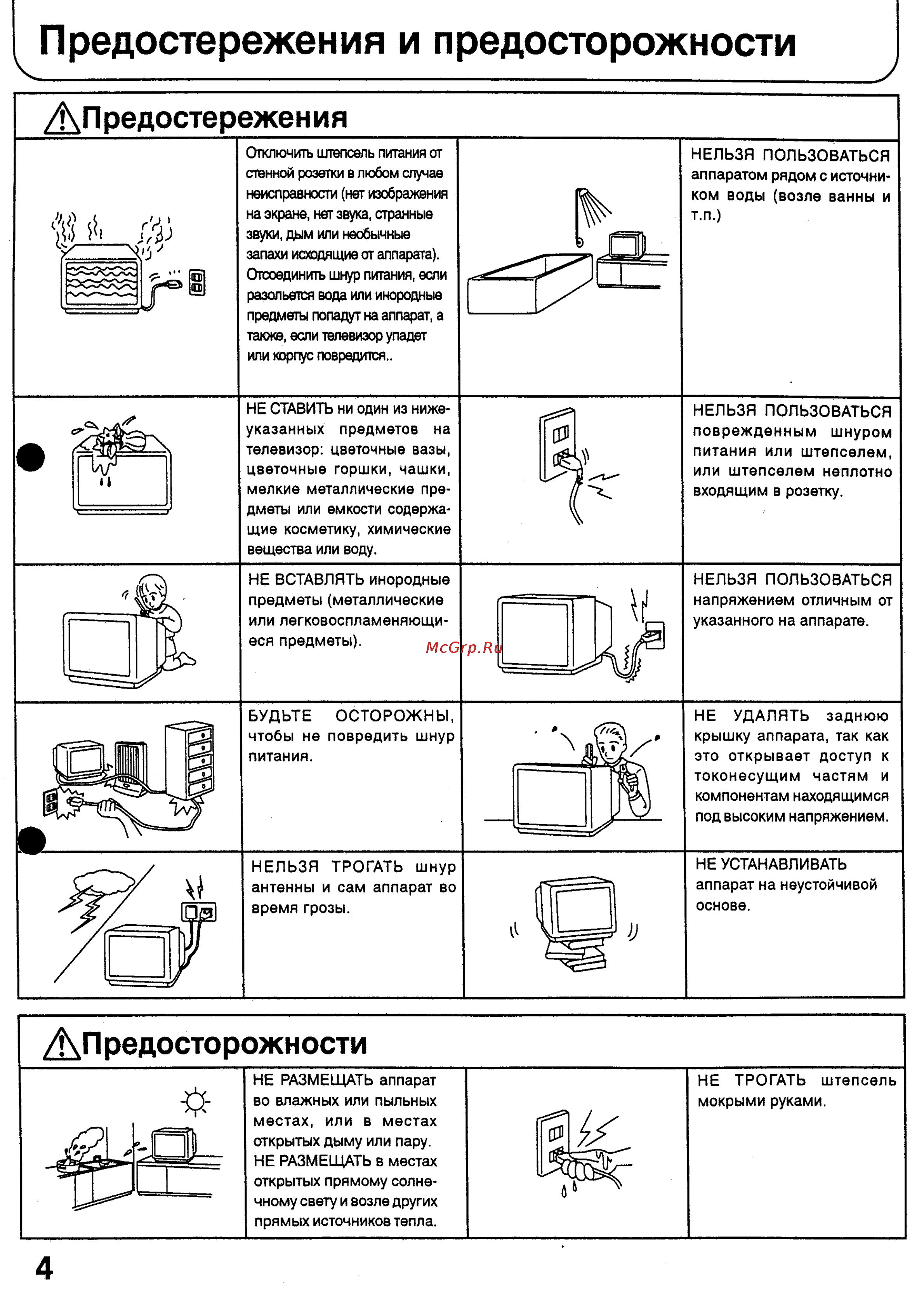 Panasonic TX-29P10T [4/56] Предостережения и предосторожности