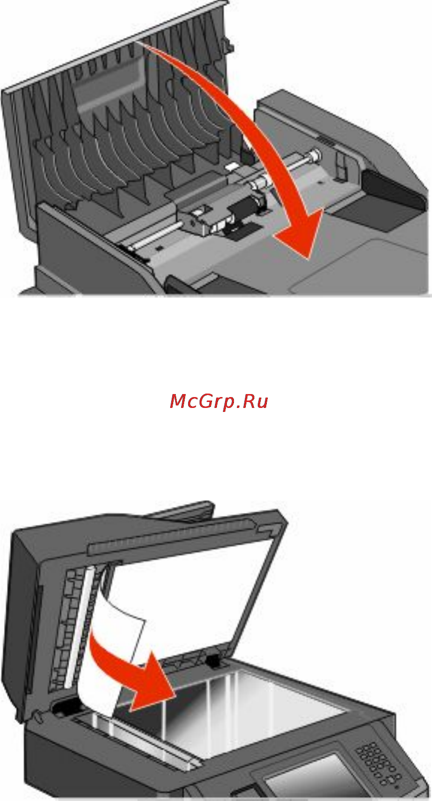 Dell 3333dn [293/350] Устранение замятий в устройстве автоматической подачи путем поднятия крышки сканера
