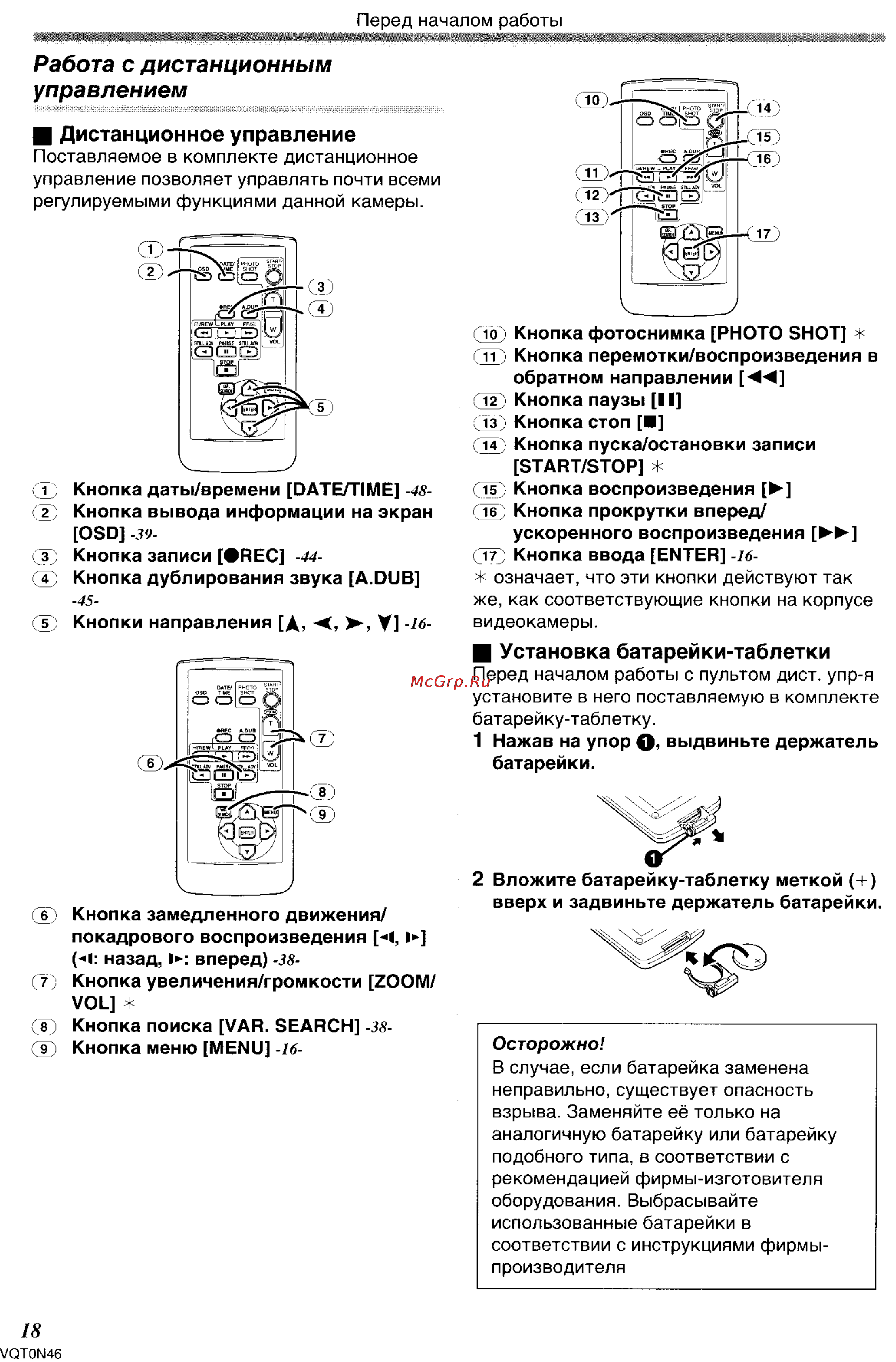 Panasonic NV-GS150GC [18/92] Работа с дистанционным управлением