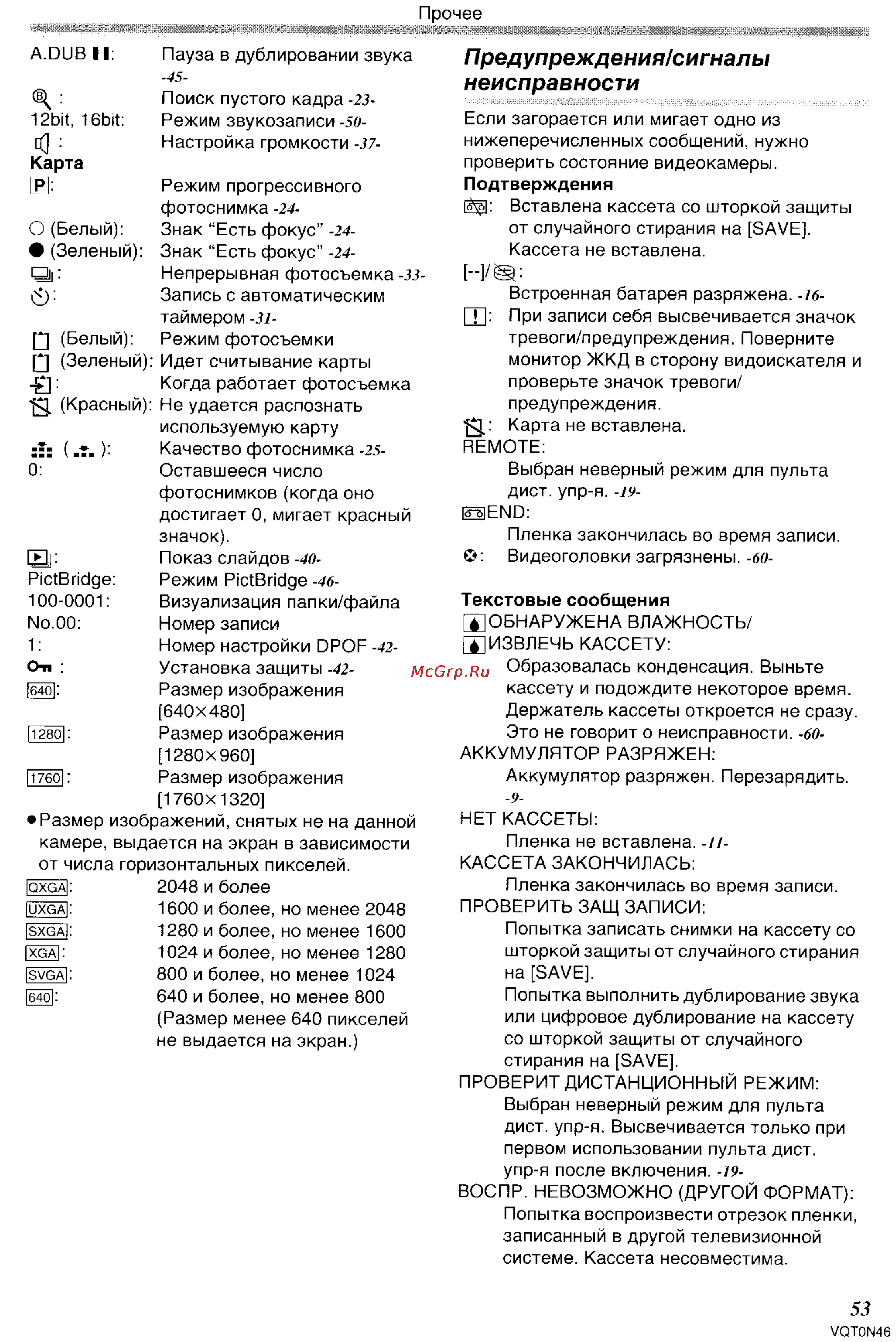 Panasonic NV-GS150GC [53/92] Предупреждения сигналы неисправности