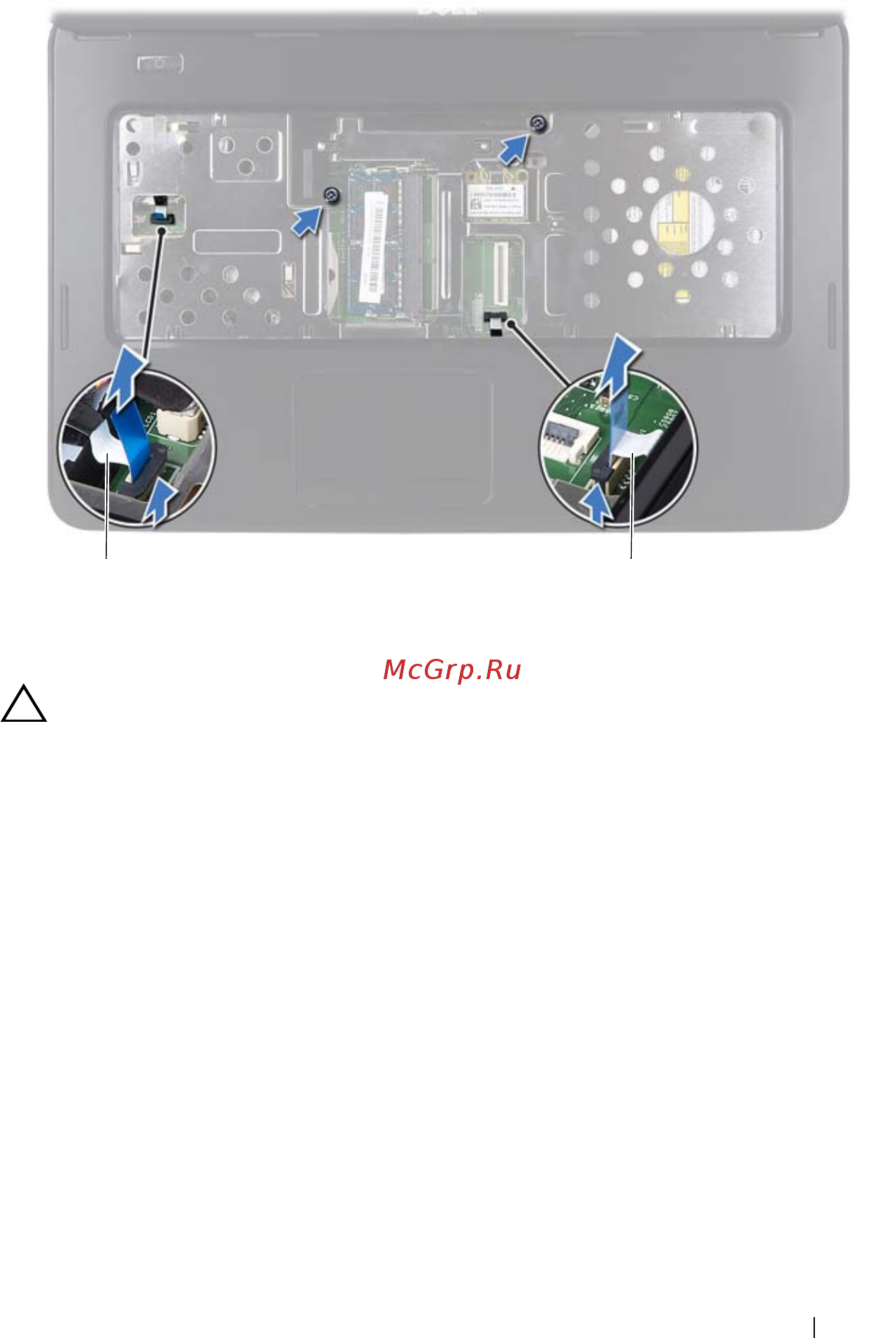 Dell Inspiron 15-N5050 [31/76] Пластмассовой палочкой осторожно подденьте упор для рук в сборе а затем высвободите его из корпуса компьютера