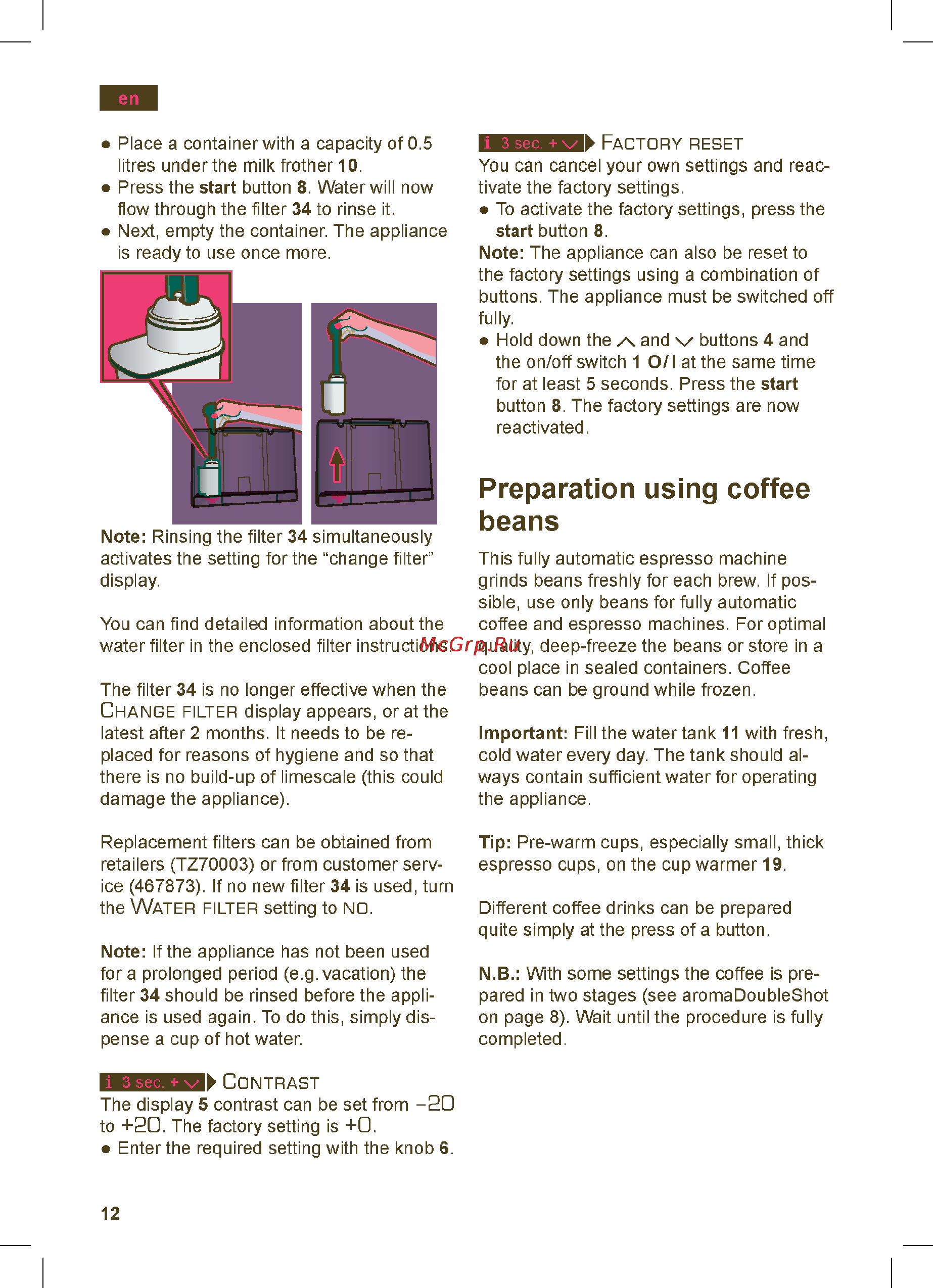 Siemens TE706209RW [16/148] Preparation using coffee beans