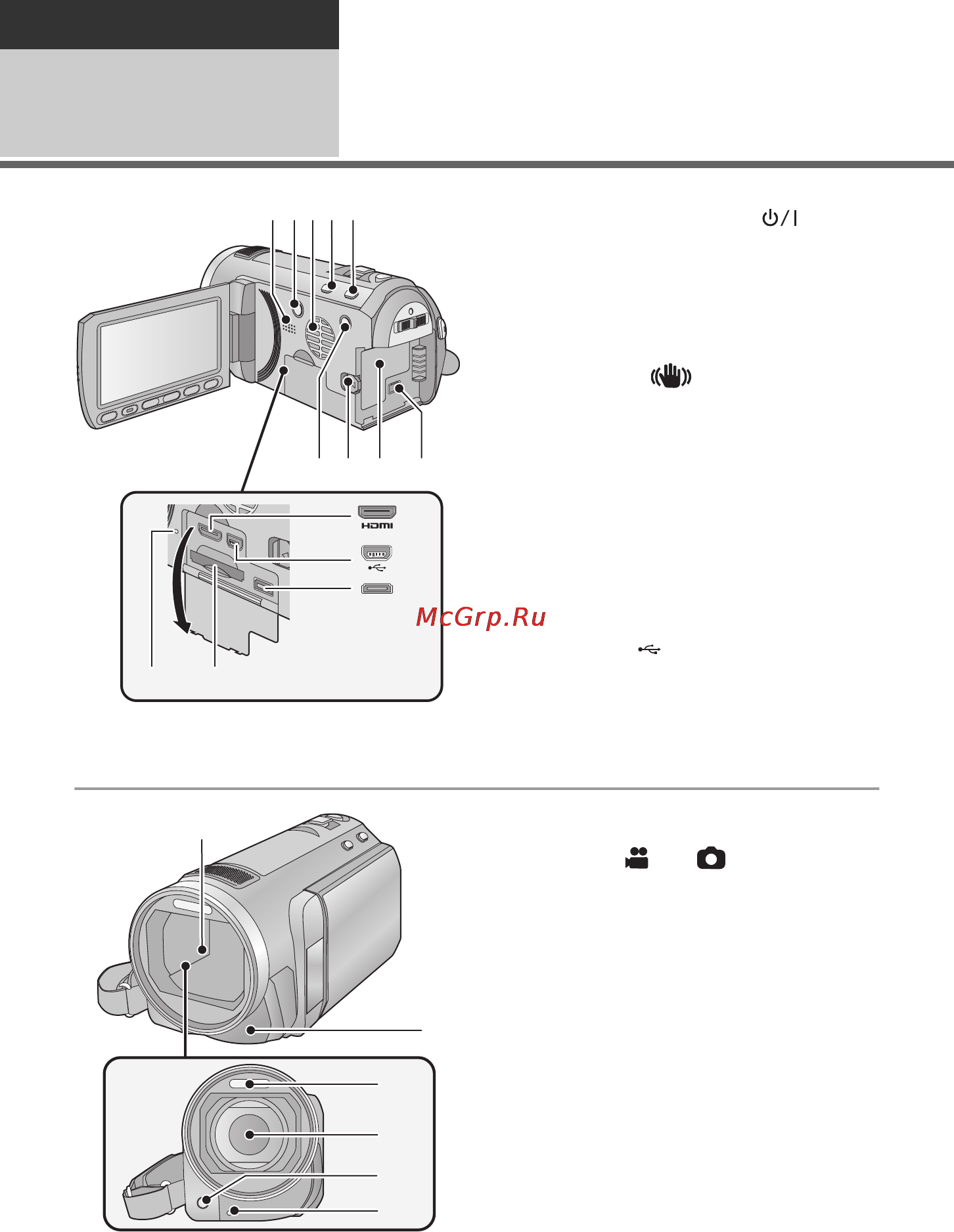 Panasonic HDC-SD600 [8/140] Идентификация частей и обращение с ними