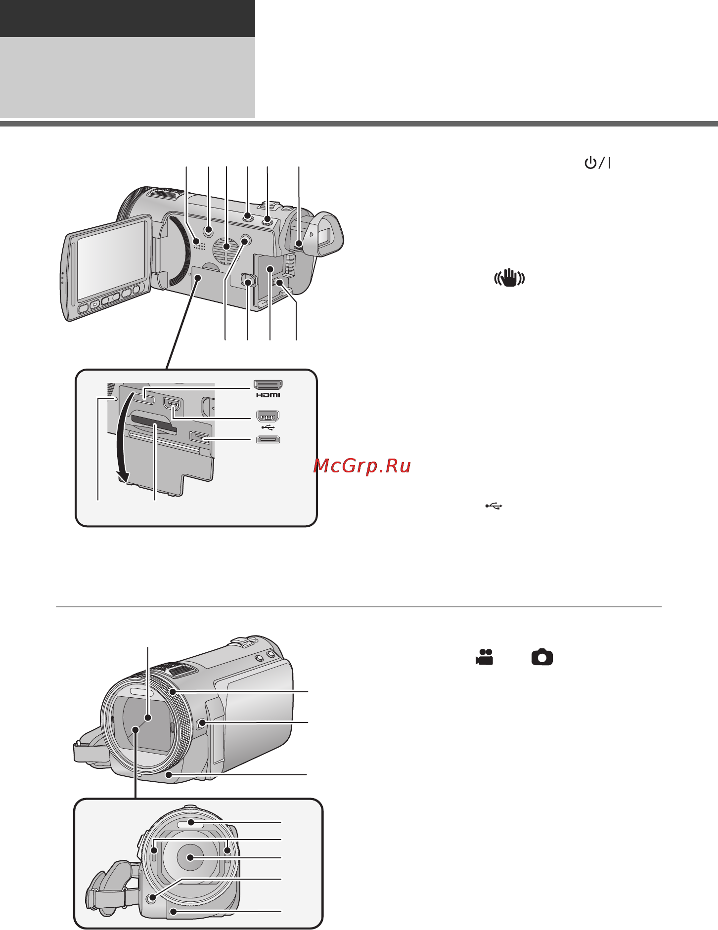 Panasonic HDC-SDT750 [8/160] Идентификация частей и обращение с ними