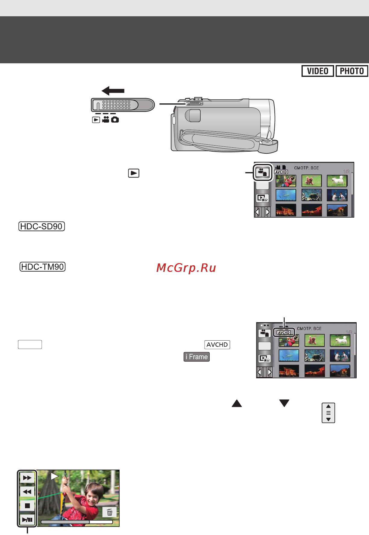 Panasonic HDC-SD90 [19/30] Воспроизведение видео стоп кадров