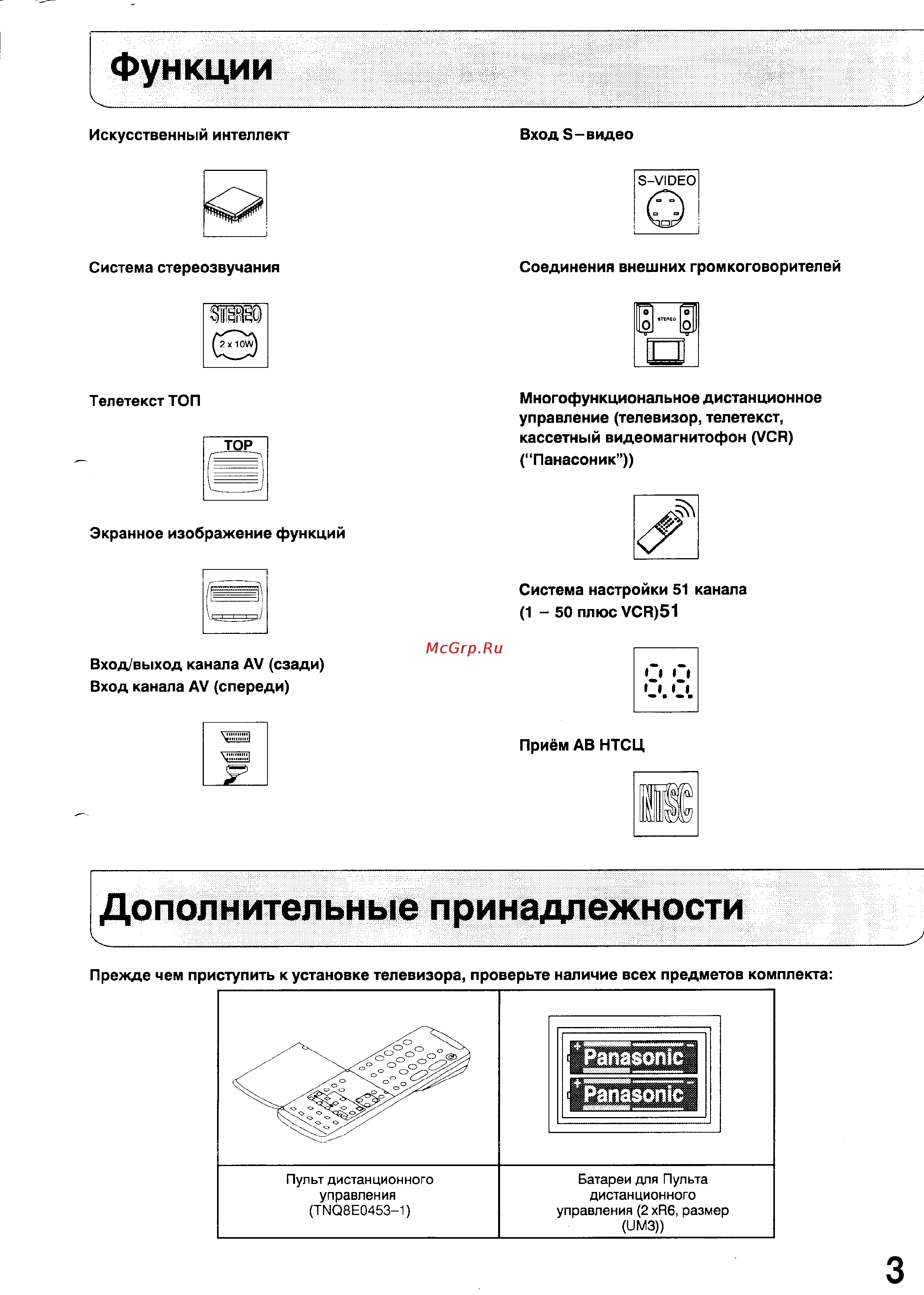Panasonic TX-25A3C [5/27] Дополнительные принадлежности