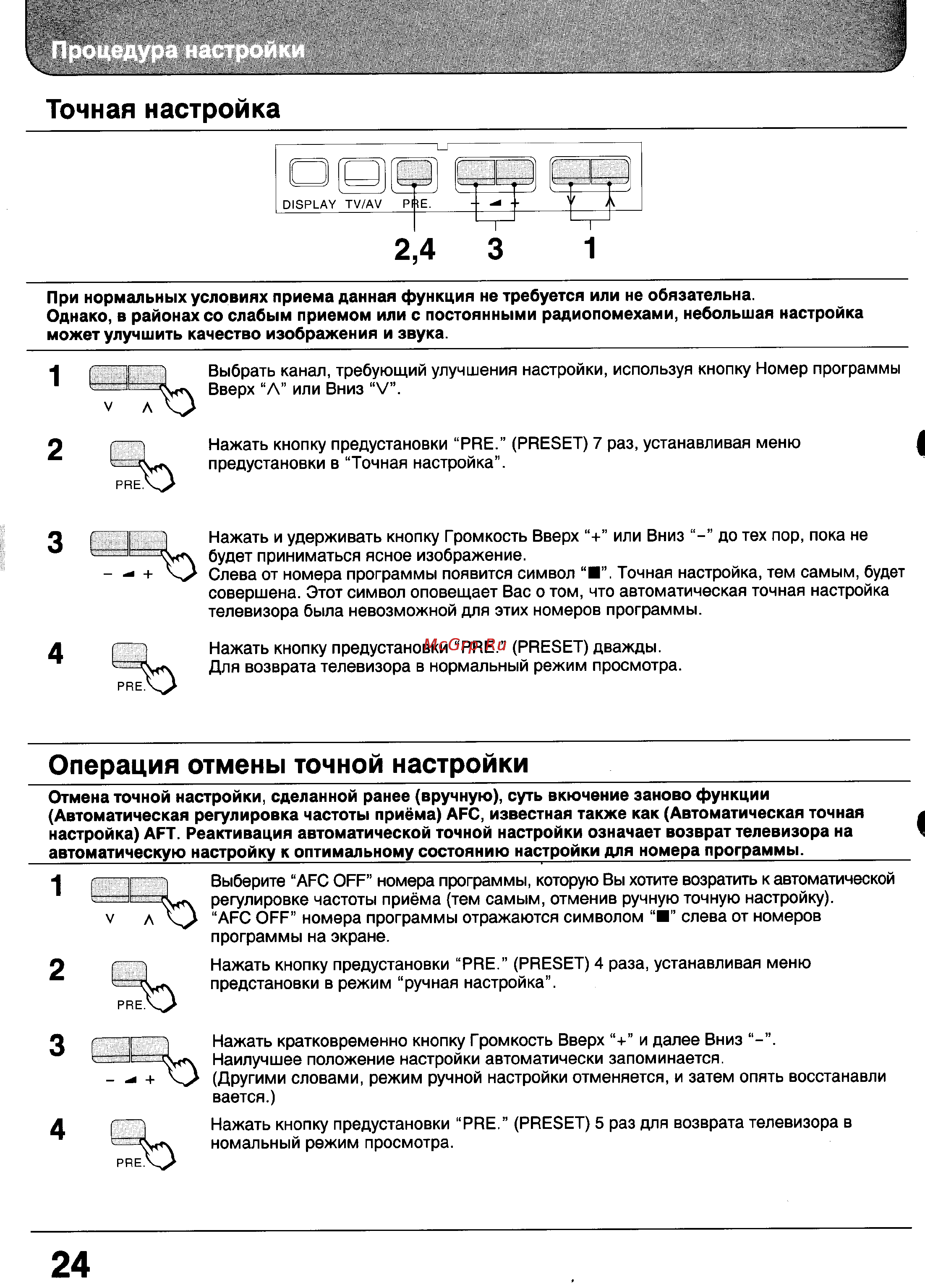 Panasonic TX-24WG10 [24/56] Операция отмены точной настройки_____________ _____________________
