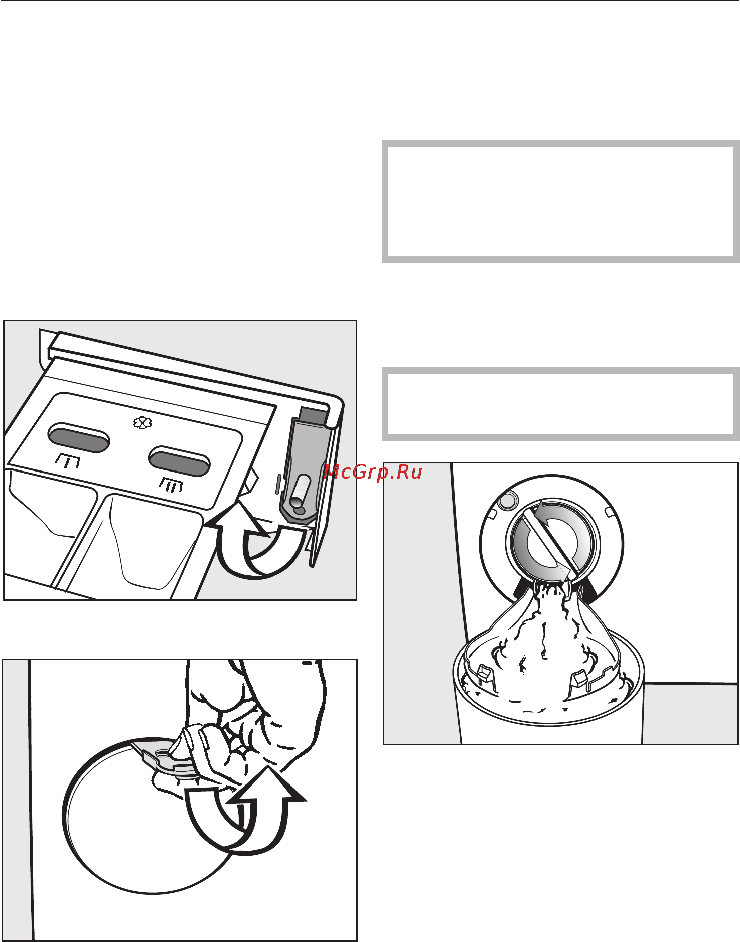Miele W 4466 WPS [47/72] Открывание дверцы загру зочного люка при засорении слива и или отсутствии электропитания