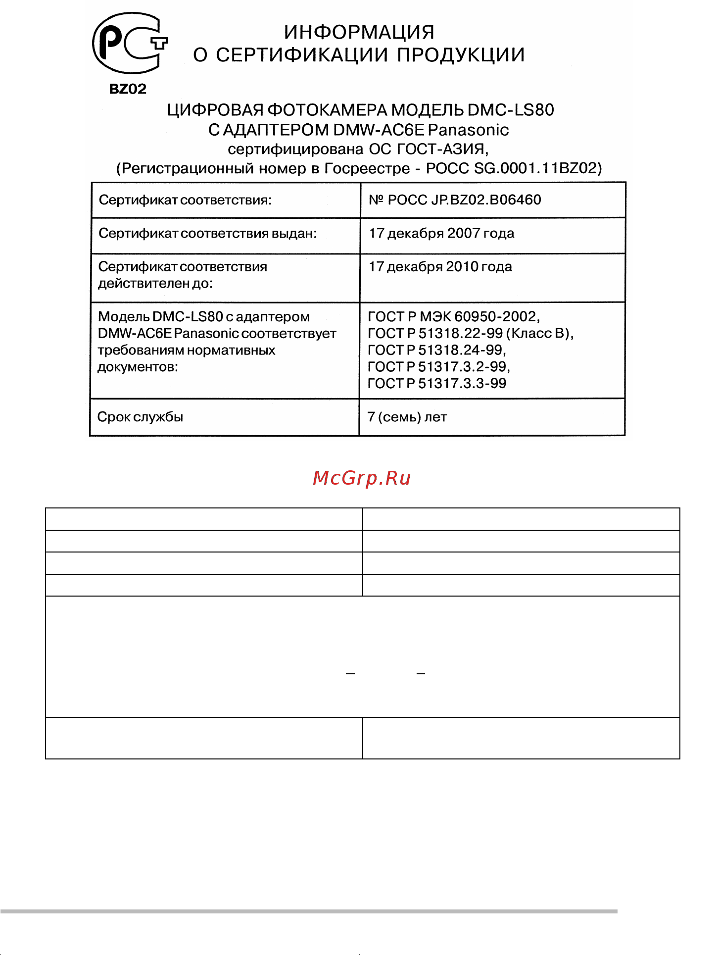 Panasonic LUMIX DMC-LS80 Инструкция по эксплуатации онлайн [117/120] 32965