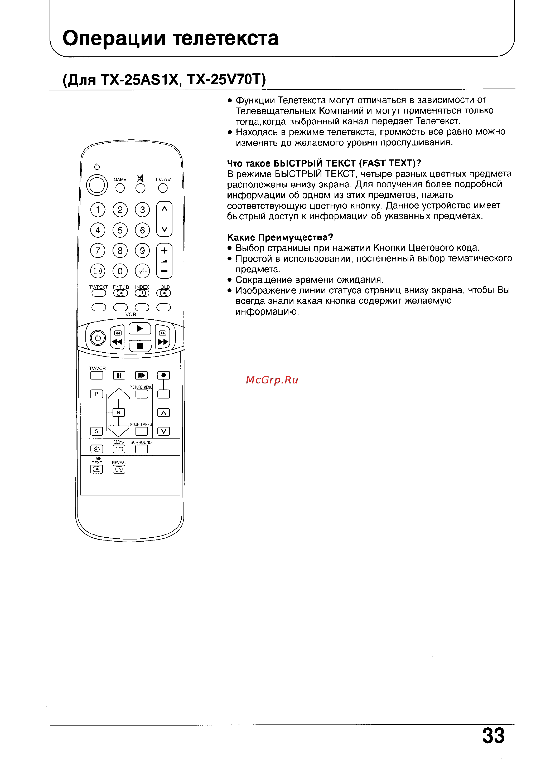 Panasonic TC-25AS1R [33/40] Операции телетекста