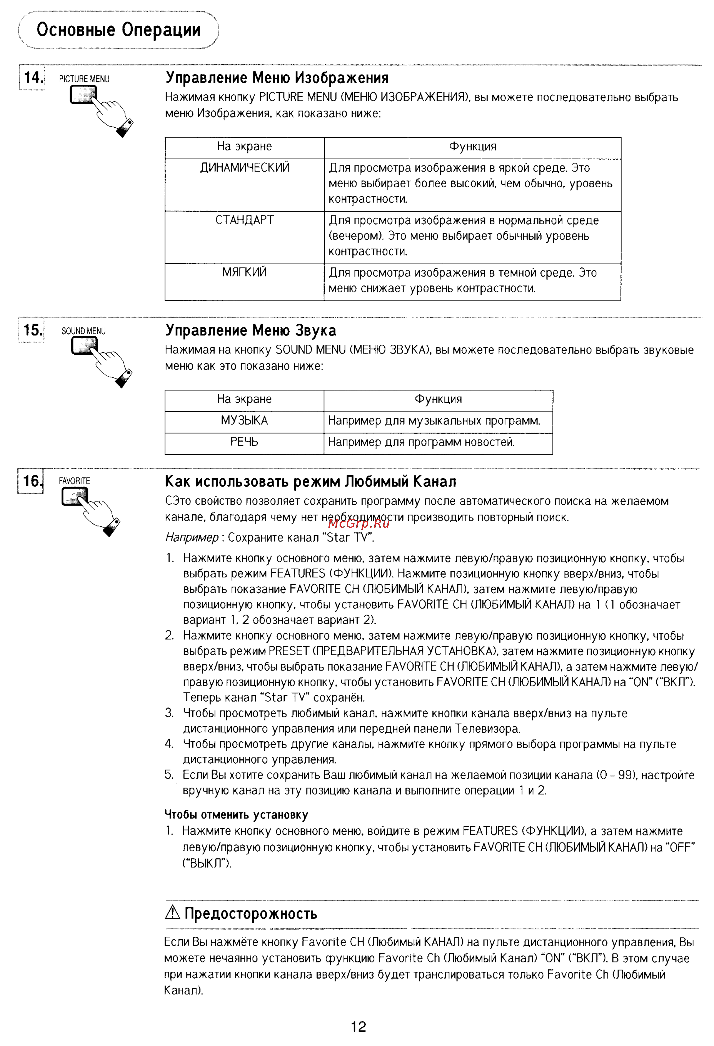 Panasonic TX-25P80T [13/33] Основные операции