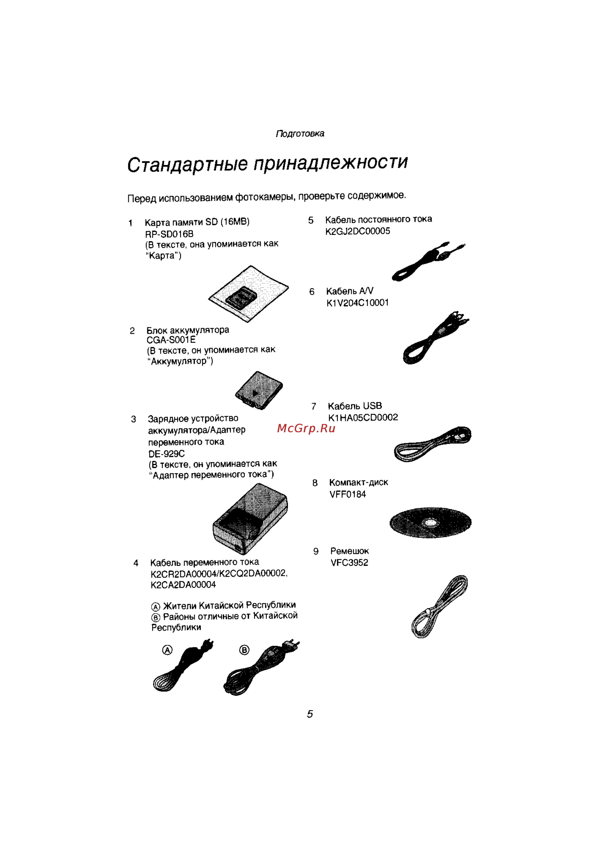 Panasonic LUMIX DMC-F1T [5/89] Стандартные принадлежности