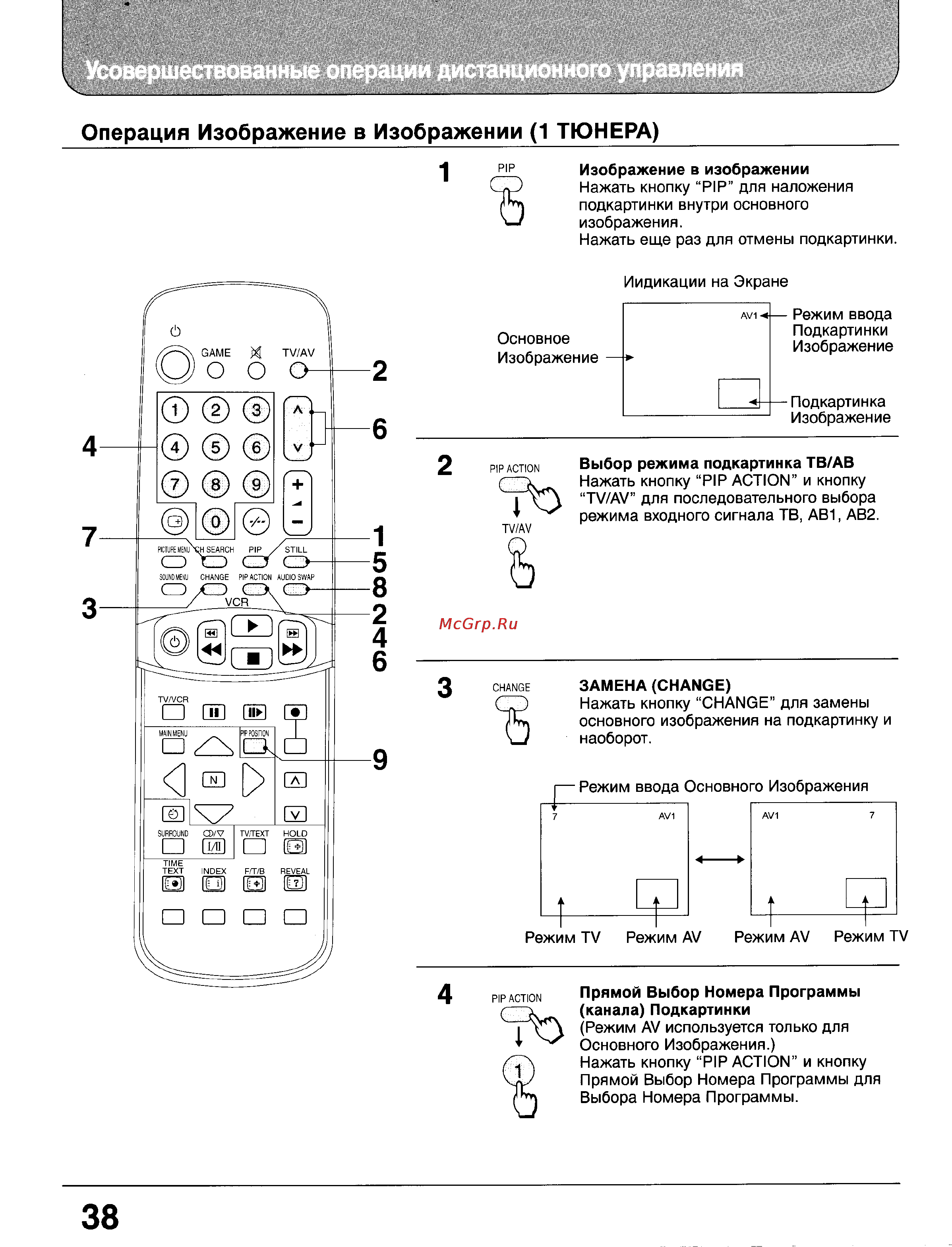 Panasonic TC-25GF85 [37/46] Операция изображение в изображении 1 тюнера