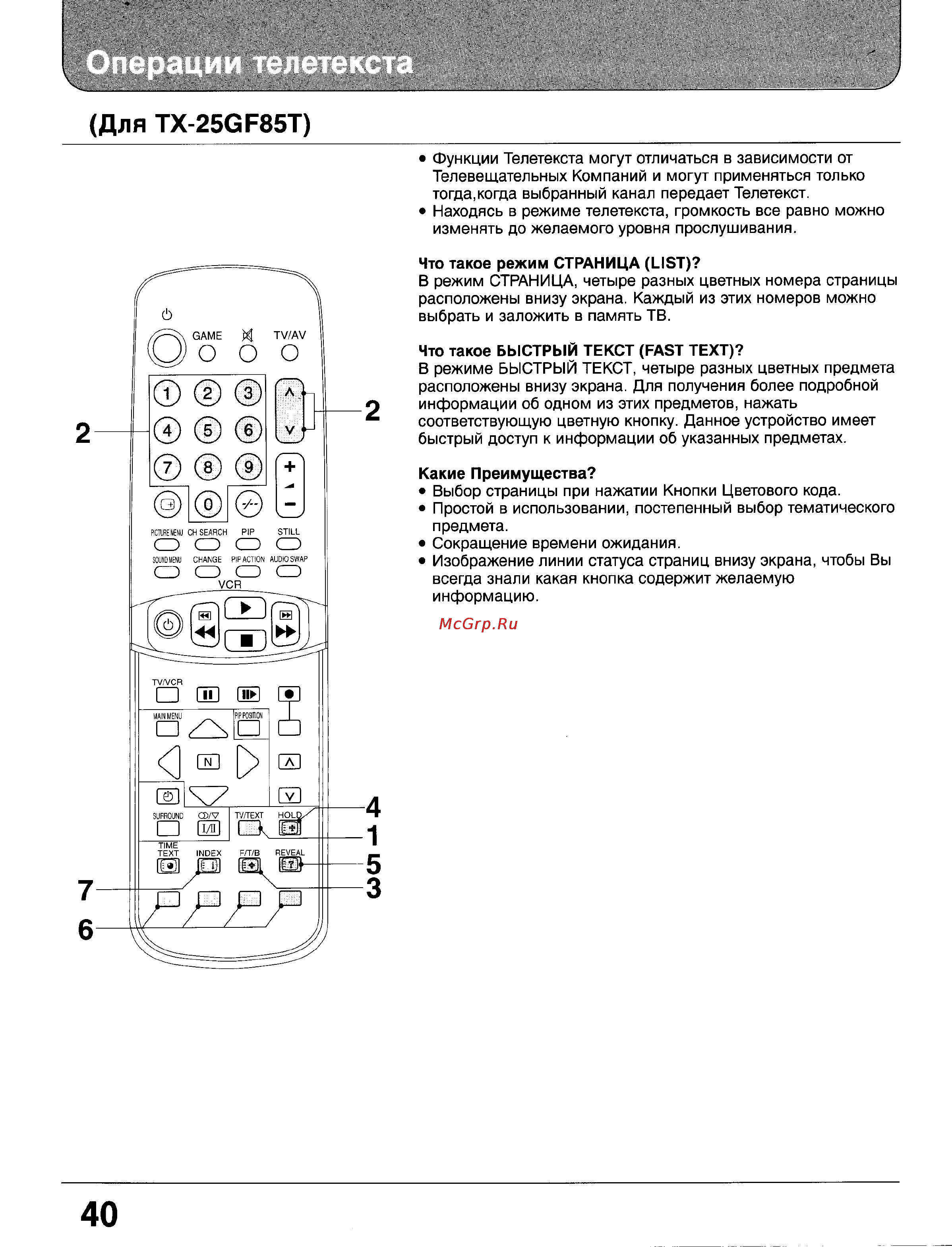 Panasonic TC-25GF85 [39/46] Операции телетекста