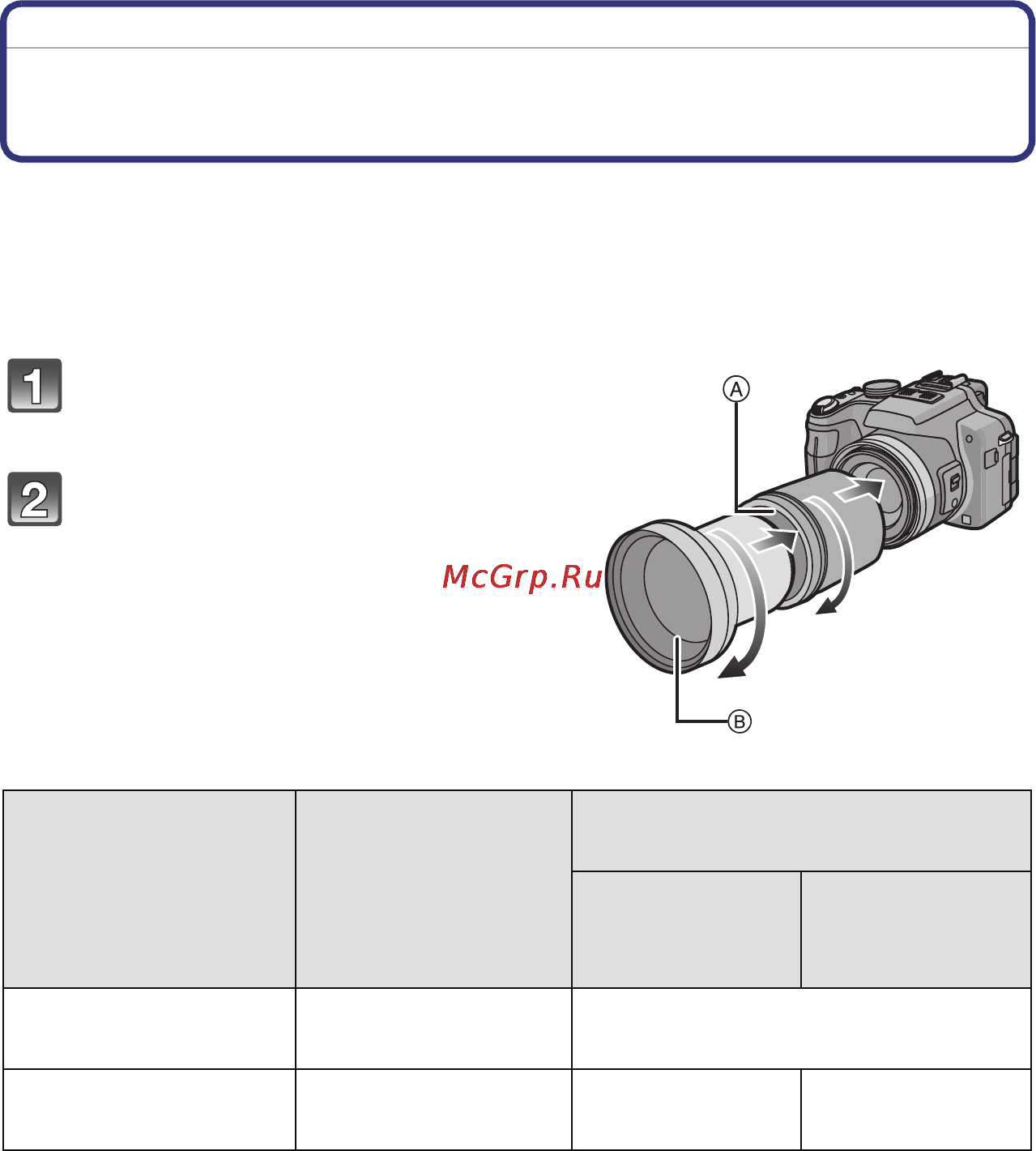 Panasonic LUMIX DMC-FZ100 [202/240] Использование преобразовательных объективов поставляются отдельно