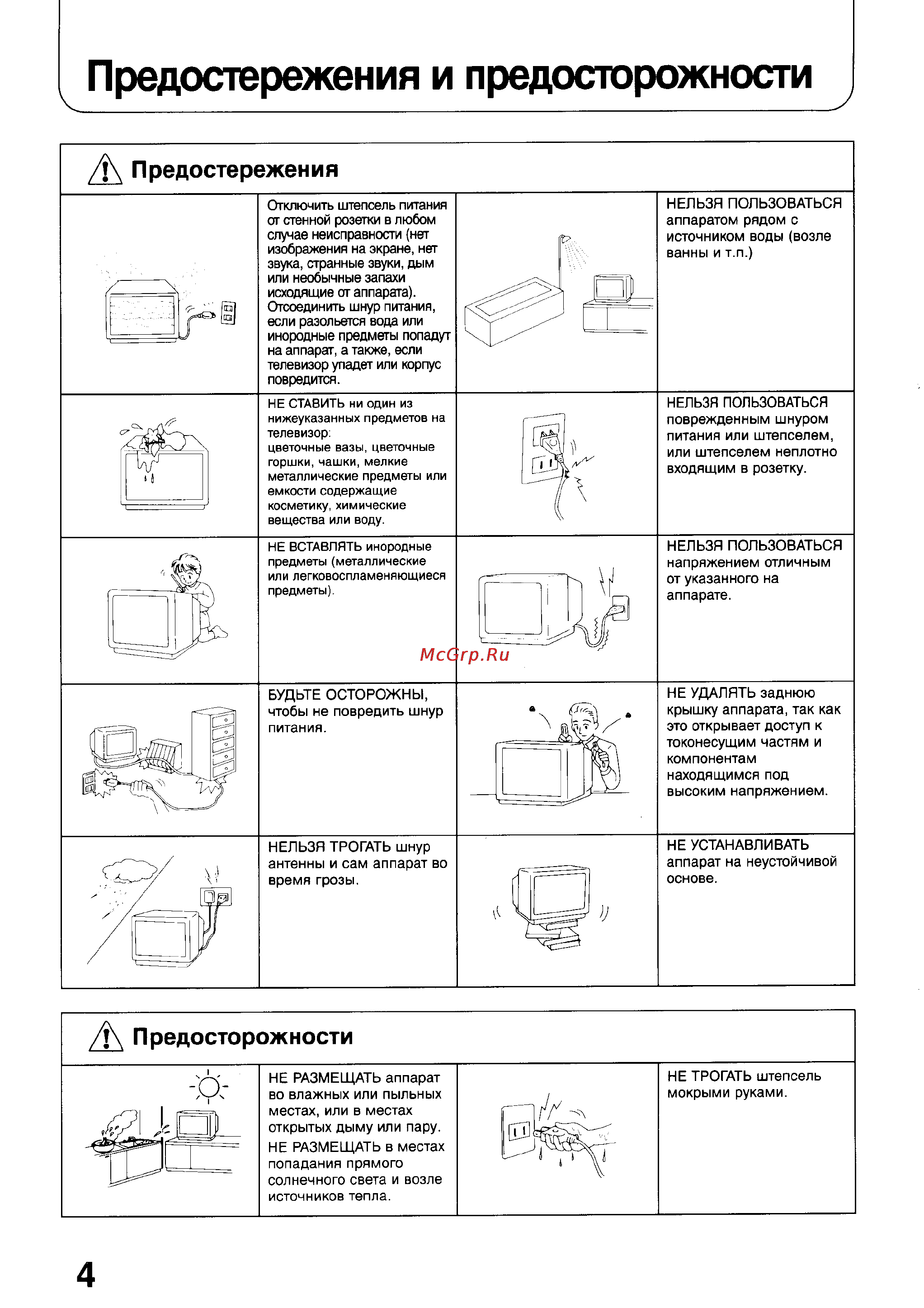 Panasonic TX-21GF80T [4/31] Предостережения и предосторожности