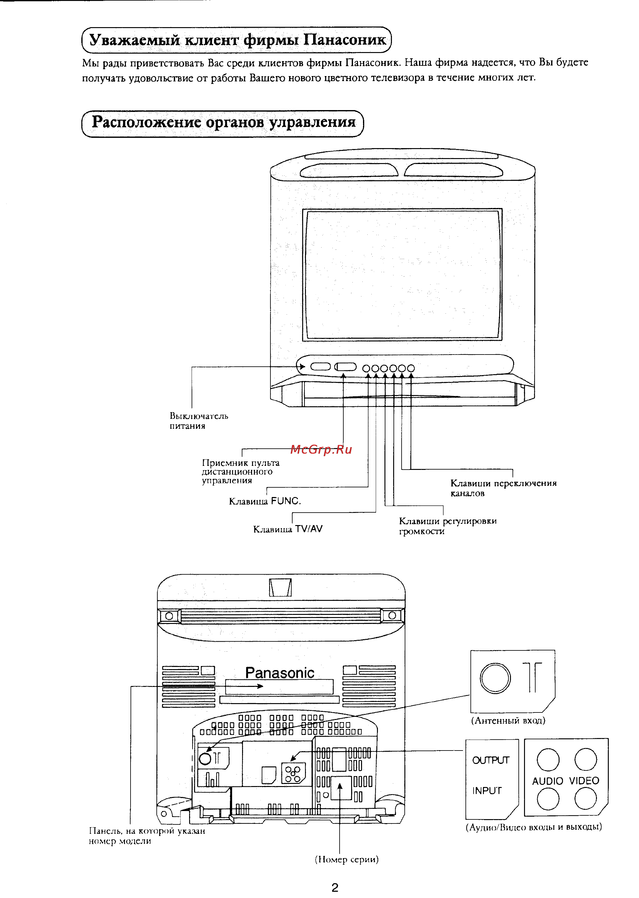 Panasonic TX-21F2T Инструкция по эксплуатации онлайн [3/15] 33894